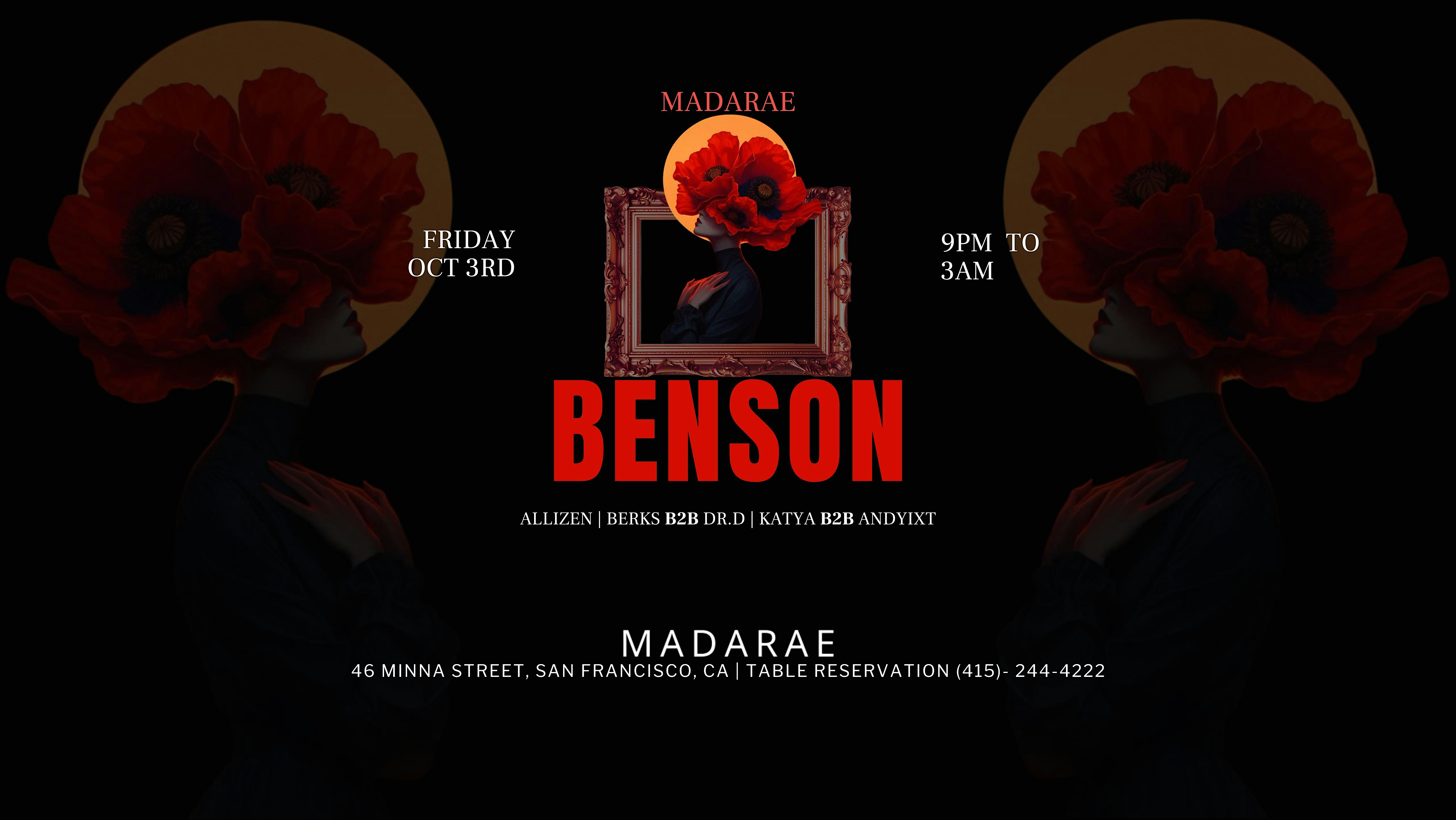 BENSON [AUSTRALIA | DIYNAMIC MUSIC] AT MADARAE ►2 FOR 1 DRINKS 9PM to 11PM at Madarae – San Francisco, CA