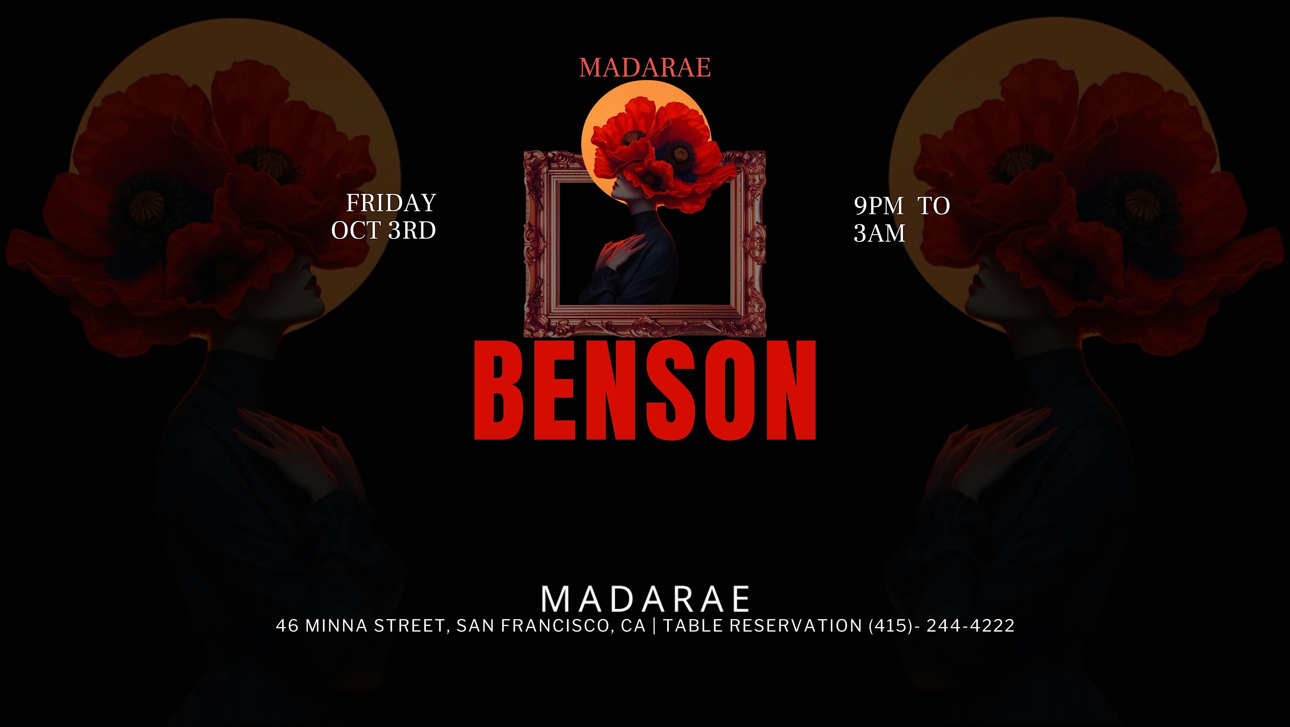 Free Ticket BENSON [Tech House & Melodic House] at Madarae at Madarae – San Francisco, CA