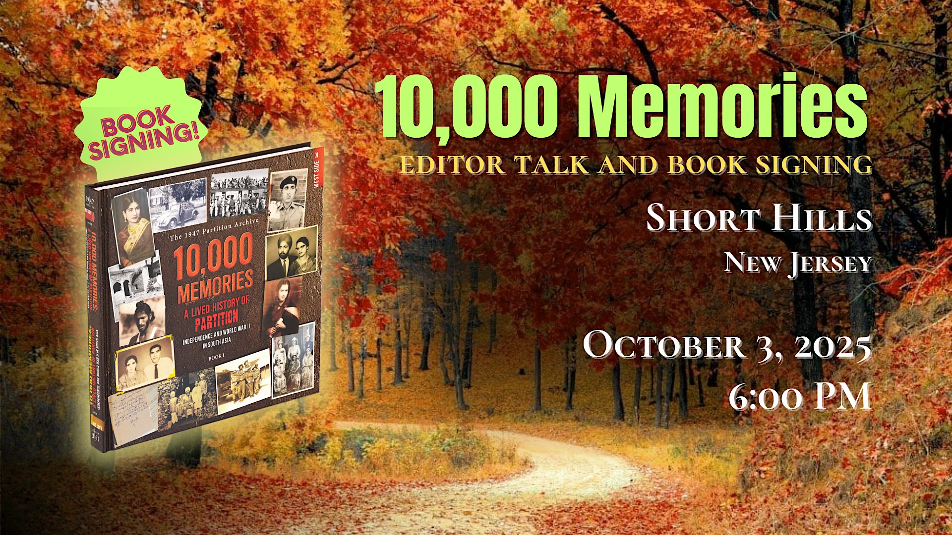 October 3 | 10,000 MEMORIES: A lived history of Partition (New Jersey) at New Jersey 24 – Millburn, NJ