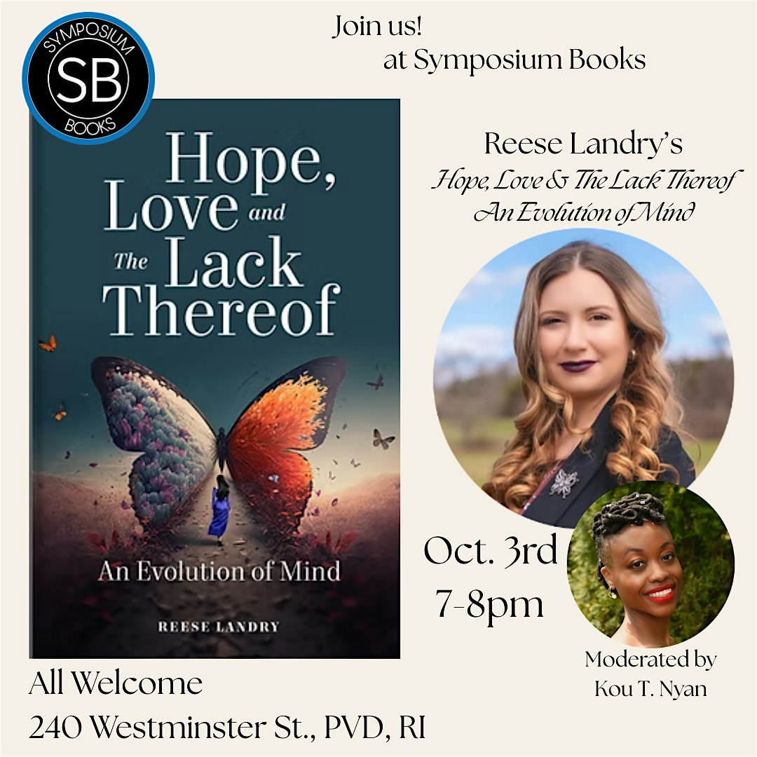 Poetry Event! Reese Landry’s “Hope, Love & The Lack Thereof” at Symposium Books – Providence, RI