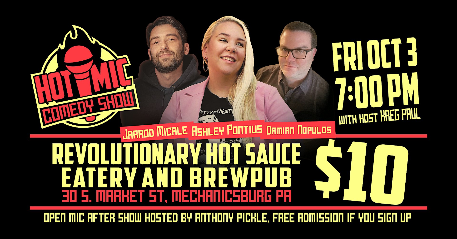 HOT MIC COMEDY FRIDAY OCT 3rd! at Revolutionary Hot Sauce Eatery – Mechanicsburg, PA