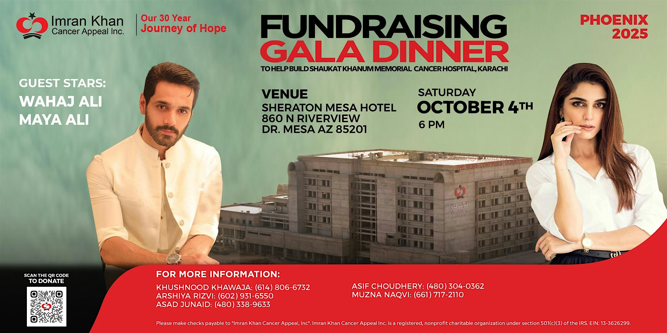 Shaukat Khanum Fundraising Gala Dinner in Phoenix, USA at Sheraton Mesa Hotel at Wrigleyville West – Mesa, AZ