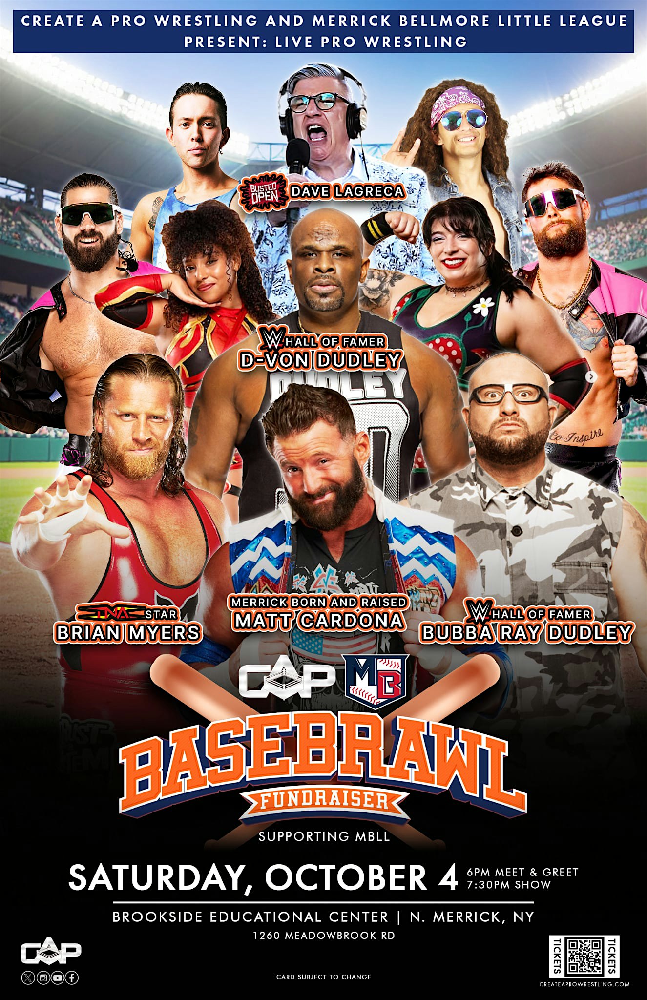 2nd Annual BASEBRAWL Fundraiser presented by Create a Pro Wrestling & MBLL at Brookside School – North Merrick, NY