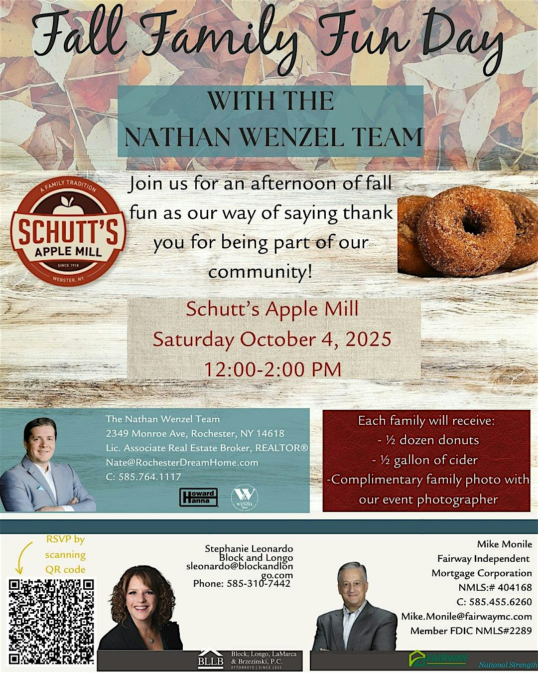 Fall Family Fun Day with The Nathan Wenzel Team at Schutt’s Apple Mill – Webster, NY