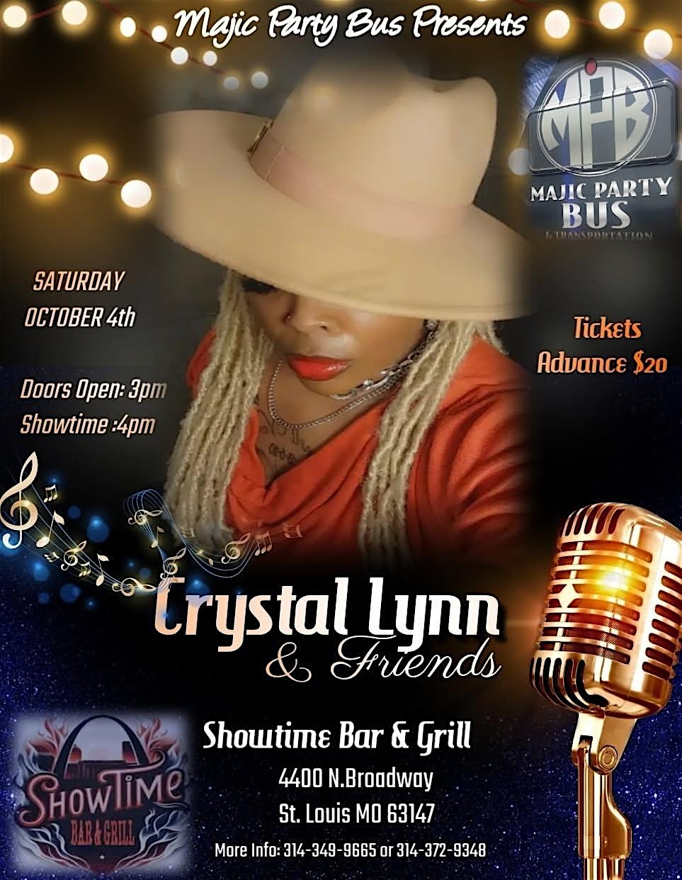 MAJIC PARTY BUS & TRANSPORTATION PRESENTS CRYSTAL LYNN & FRIENDS at ShowTime Bar and Grill – St. Louis, MO