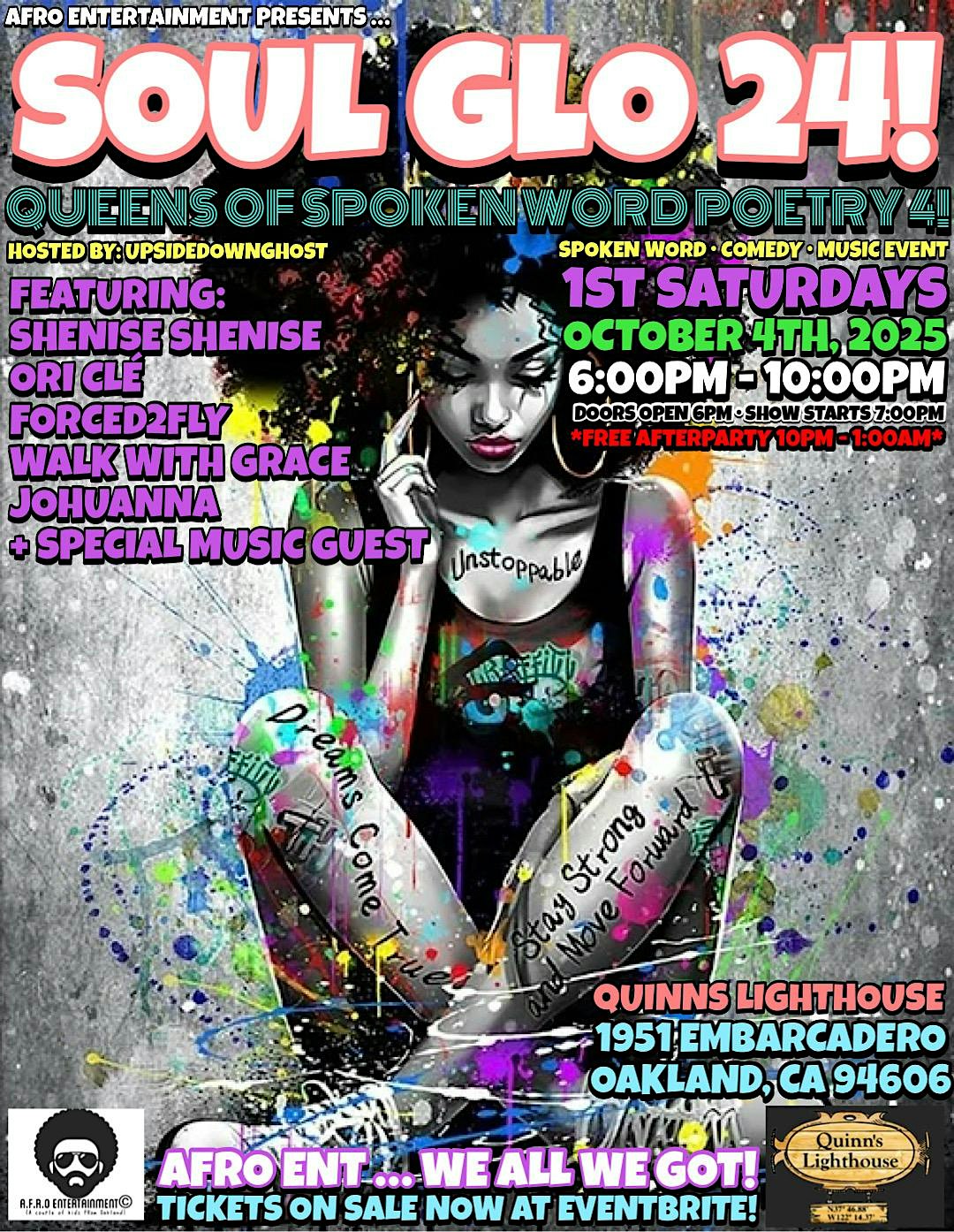 SOUL GLO 24! “SPOKEN WORD QUEENS OF POETRY 4!” AT QUINN’S LIGHTHOUSE! at Quinn’s Lighthouse – Oakland, CA