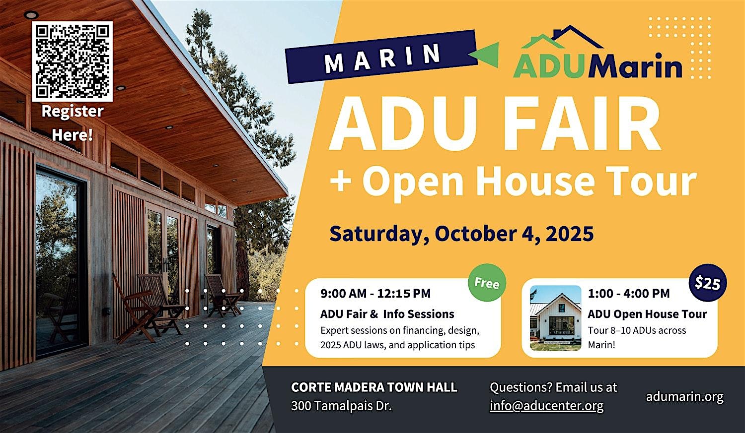 Marin ADU Fair + Open House (FREE AM FAIR + ADU Tour PM $25) at 300 Tamalpais Dr – Corte Madera, CA