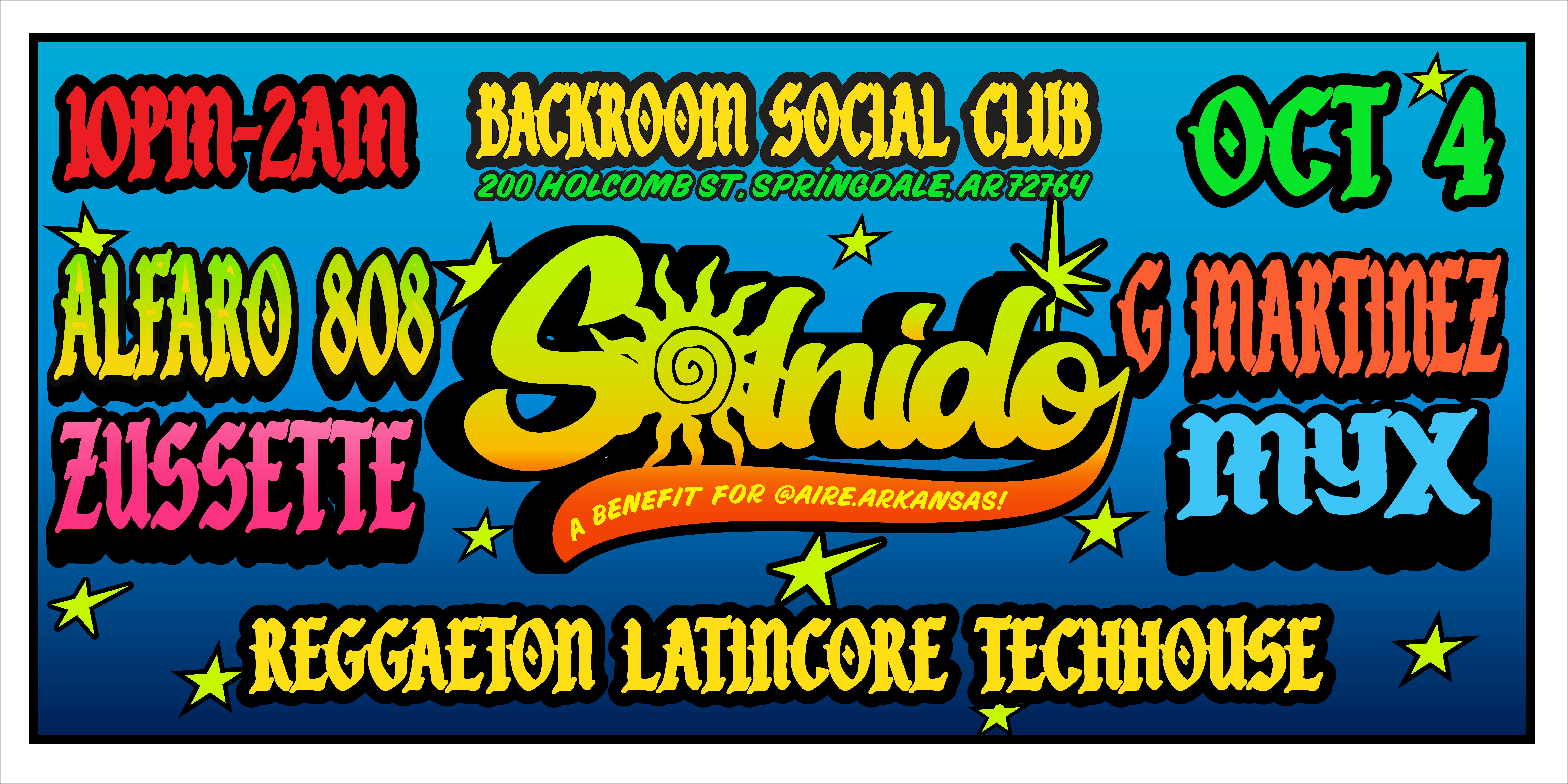 Solnido Part 2 – Backroom Social Club – A Benefit for Aire.Arkansas at Backroom Art Lounge & Social Club – Springdale, AR