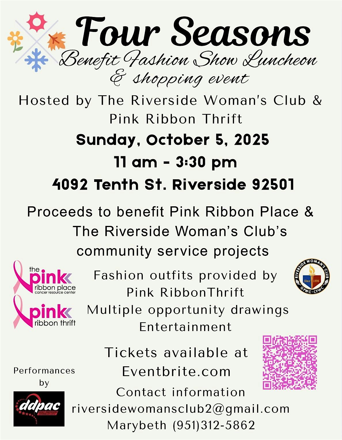 Four Seasons Benefit Fashion Show Luncheon & Shopping Event at Riverside Woman’s Club – Riverside, CA