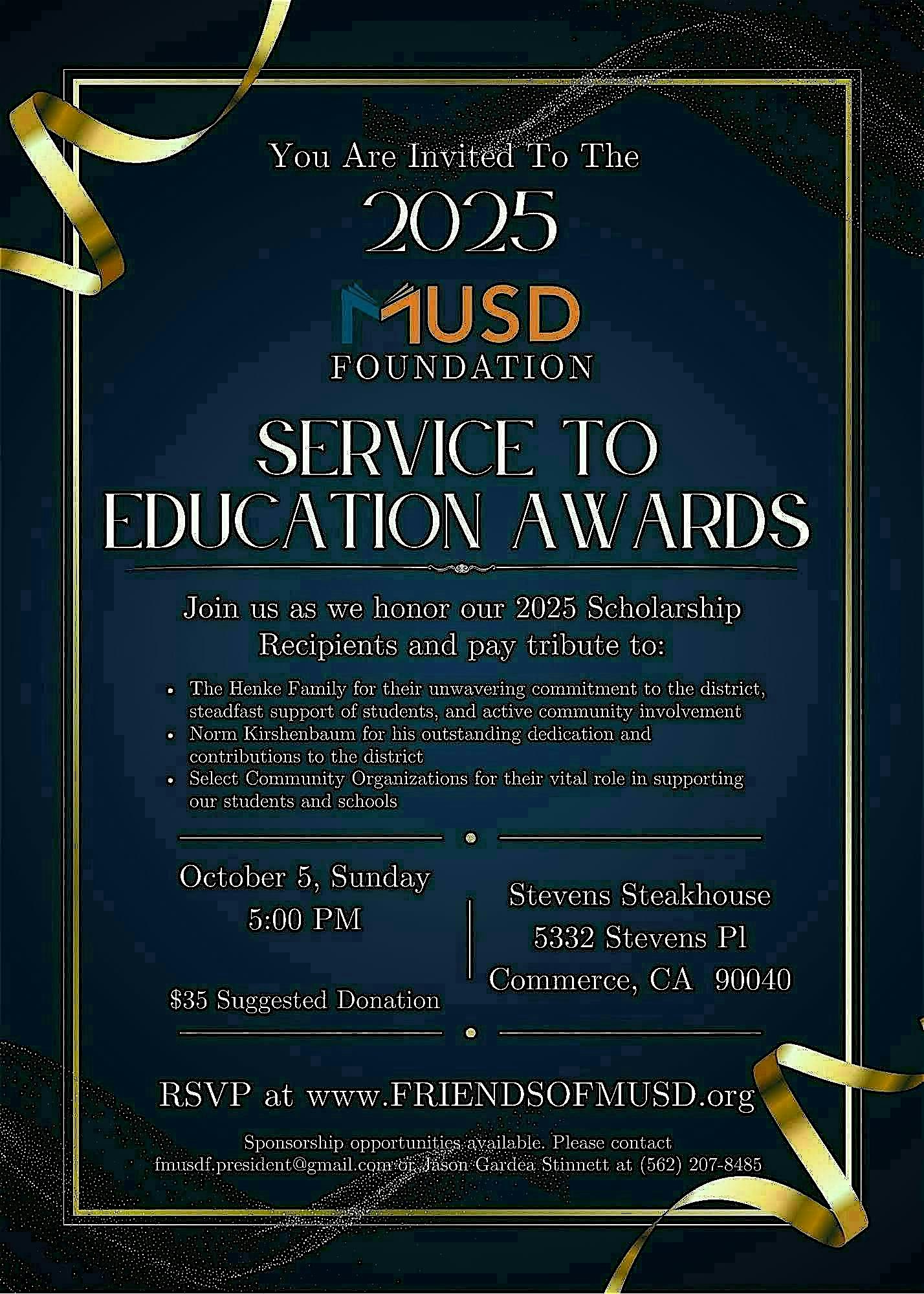 FMUSDF Service to Education Event at Steven’s Steak & Seafood House – Commerce, CA