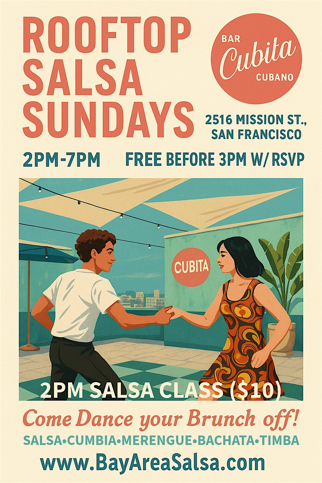 Rooftop Salsa – Sundays in San Francisco! Salsa Class & Social at Cubita – San Francisco, CA
