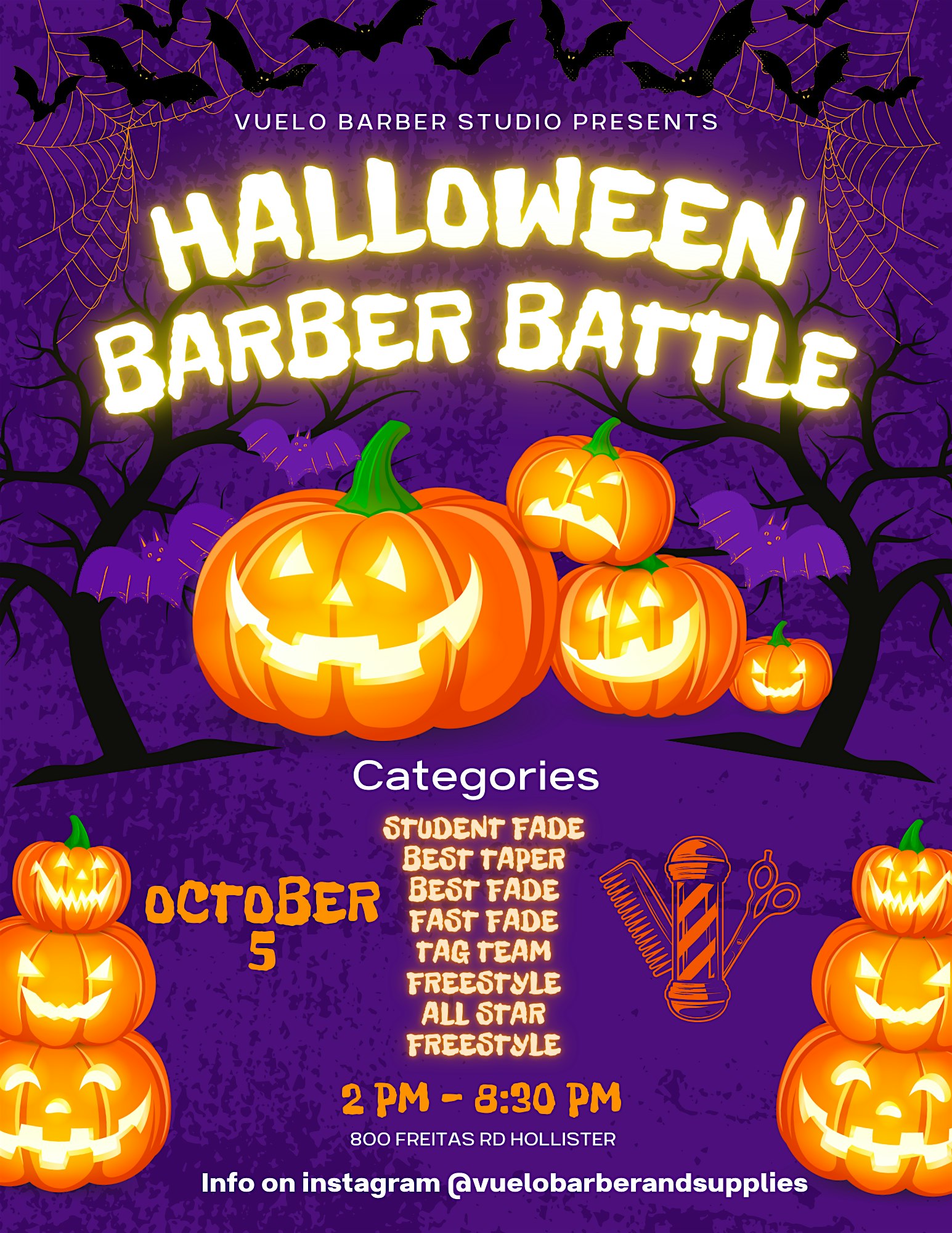 Vuelo barber Halloween battle at 800 Freitas Rd – Hollister, CA
