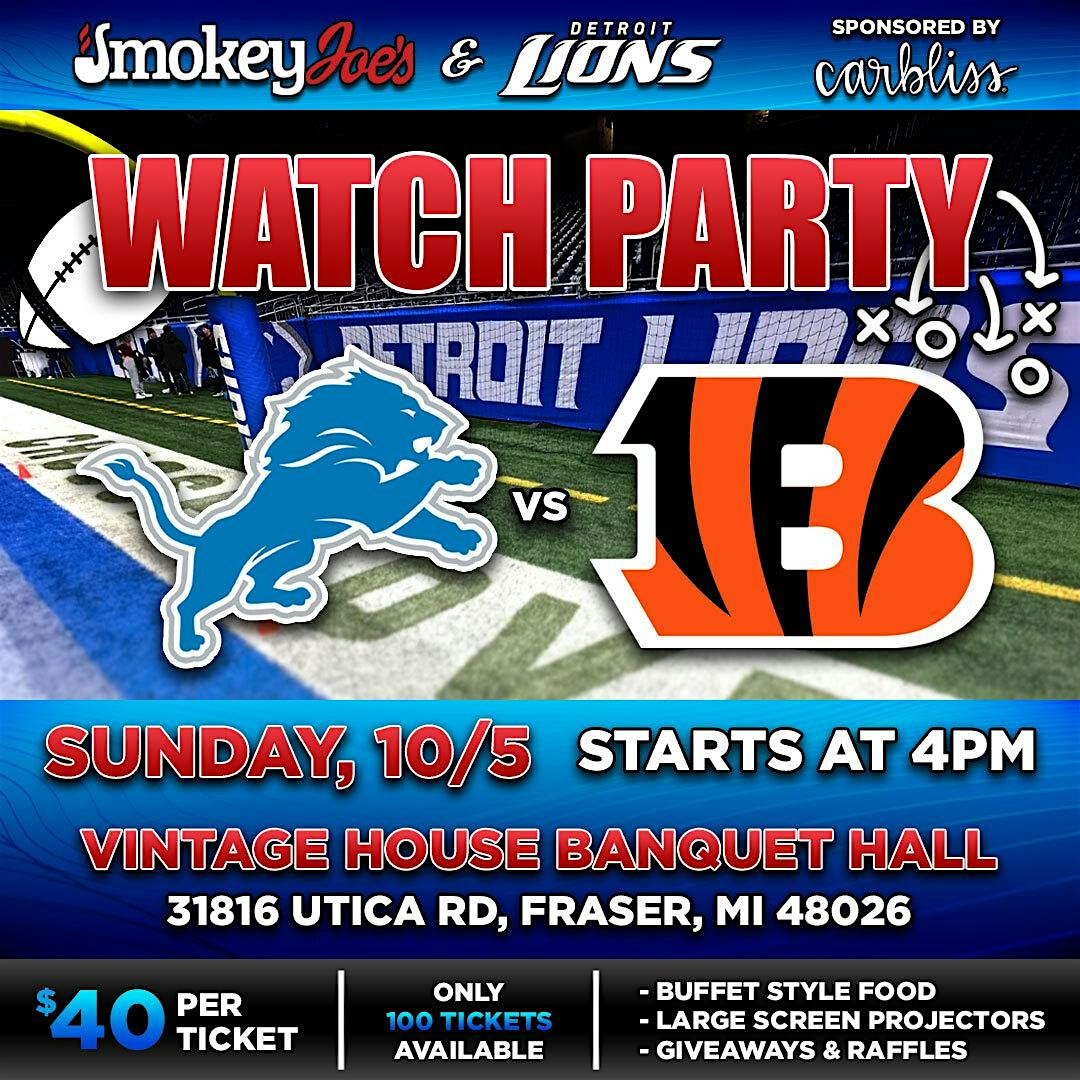 Lions Watch party! Sunday 10/5 @4:00pm at Vintage House Banquets & Catering – Fraser, MI