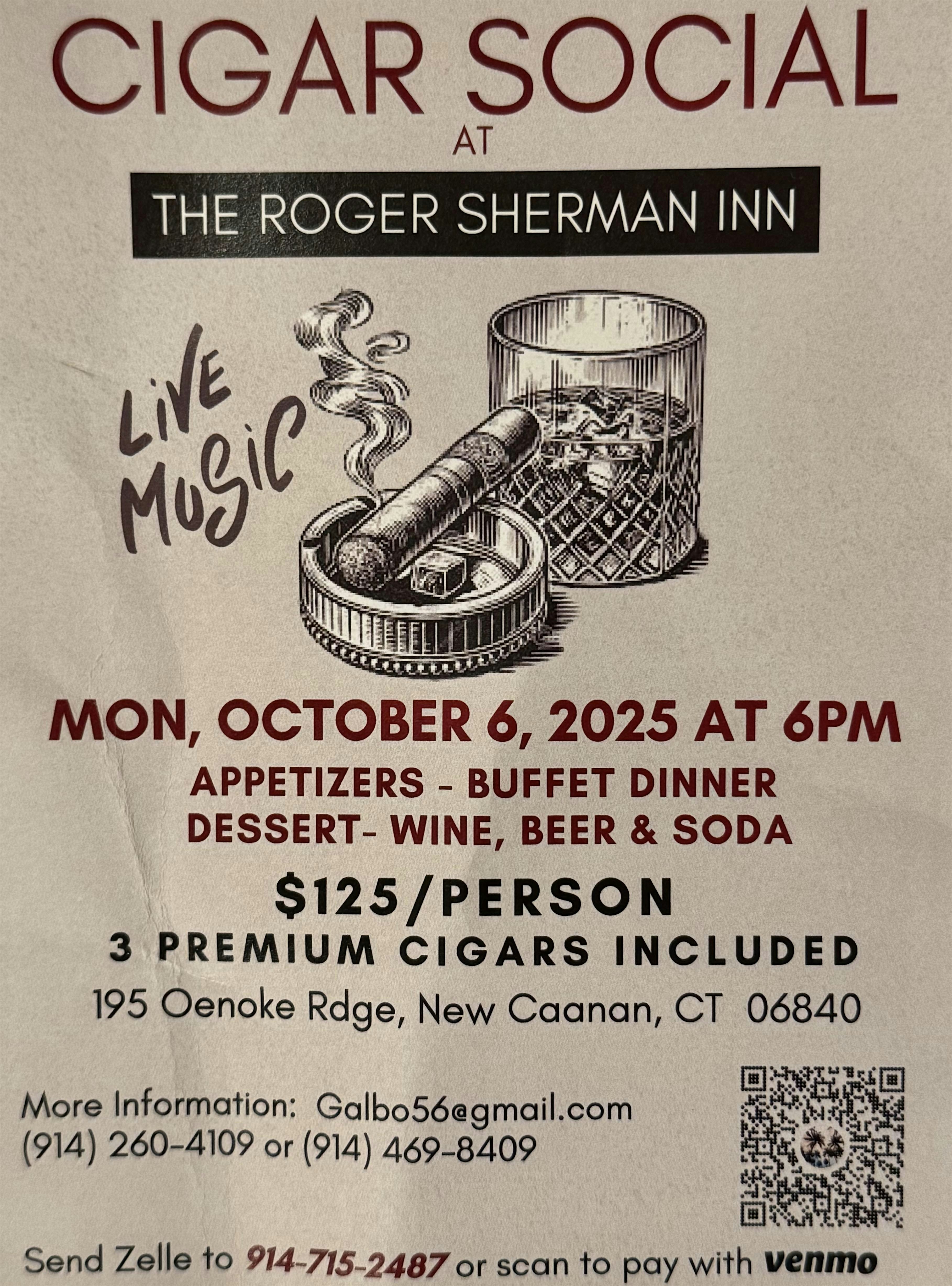 CIGAR SOCIAL at THE ROGER SHERMAN at Roger Sherman Inn – New Canaan, CT