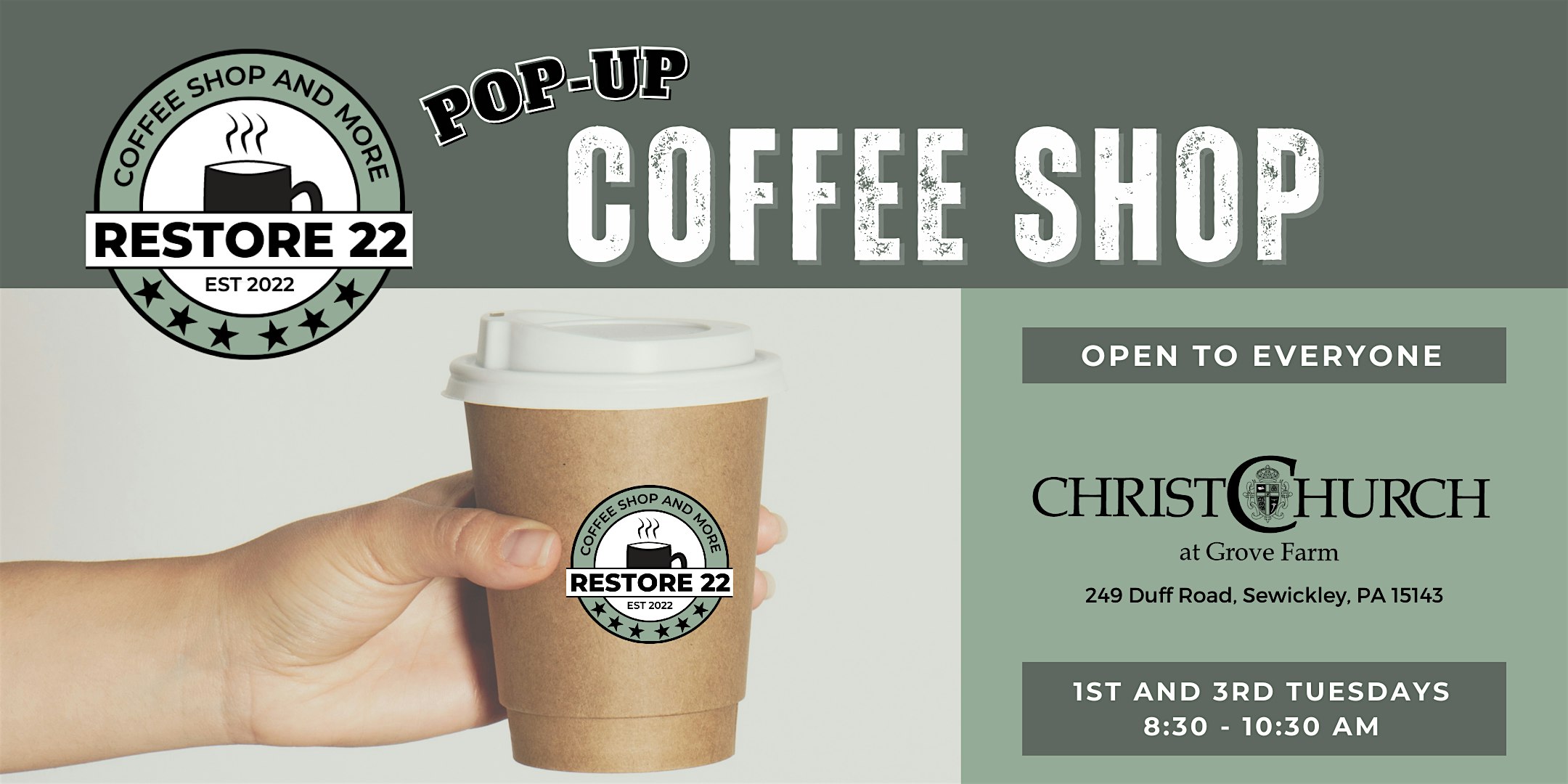 Restore 22 Pop-Up Coffee Shop – North at Christ Church At Grove Farm – Sewickley, PA