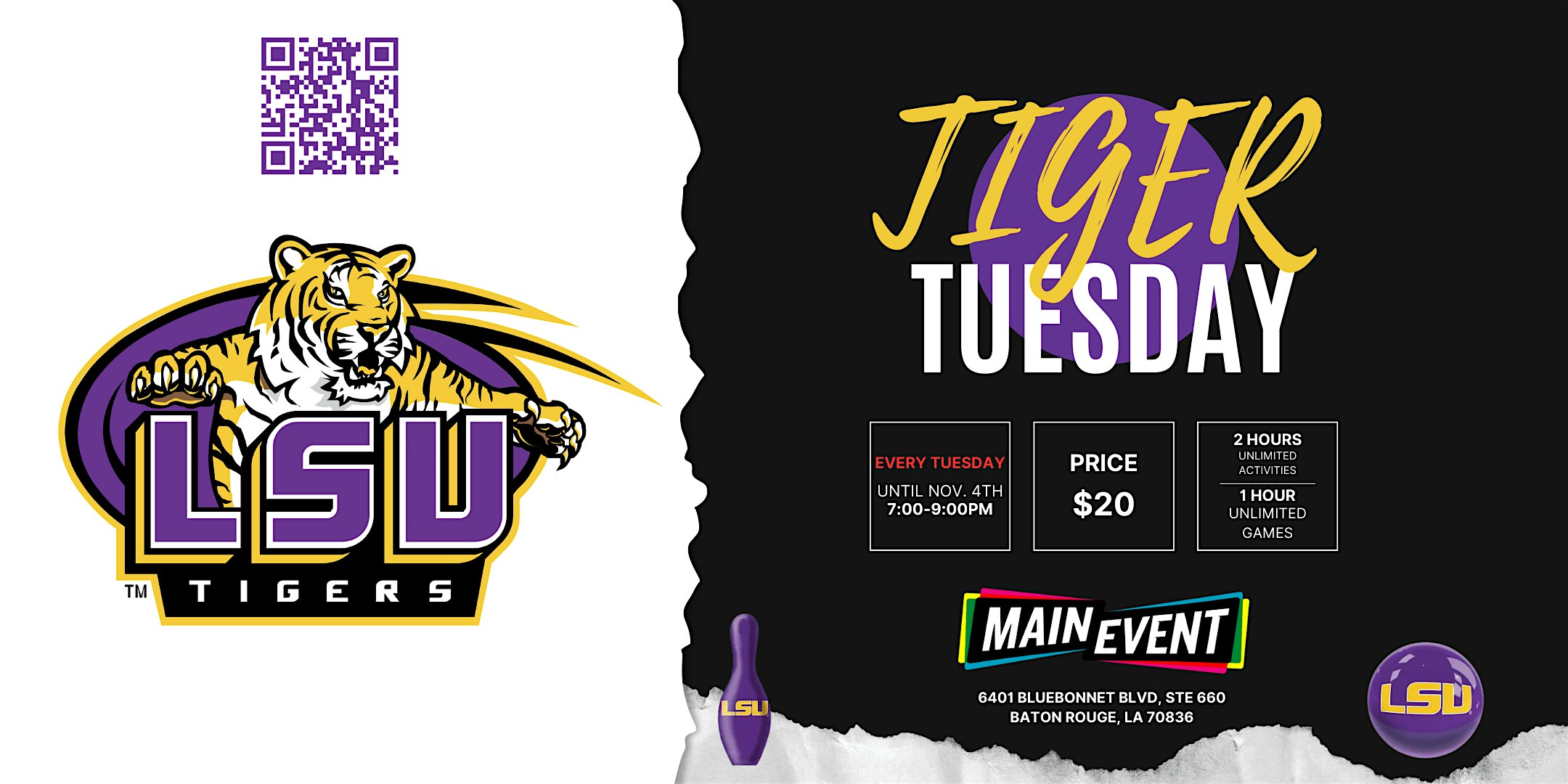 Tiger Tuesdays @ Main Event at Main Event Baton Rouge – Baton Rouge, LA