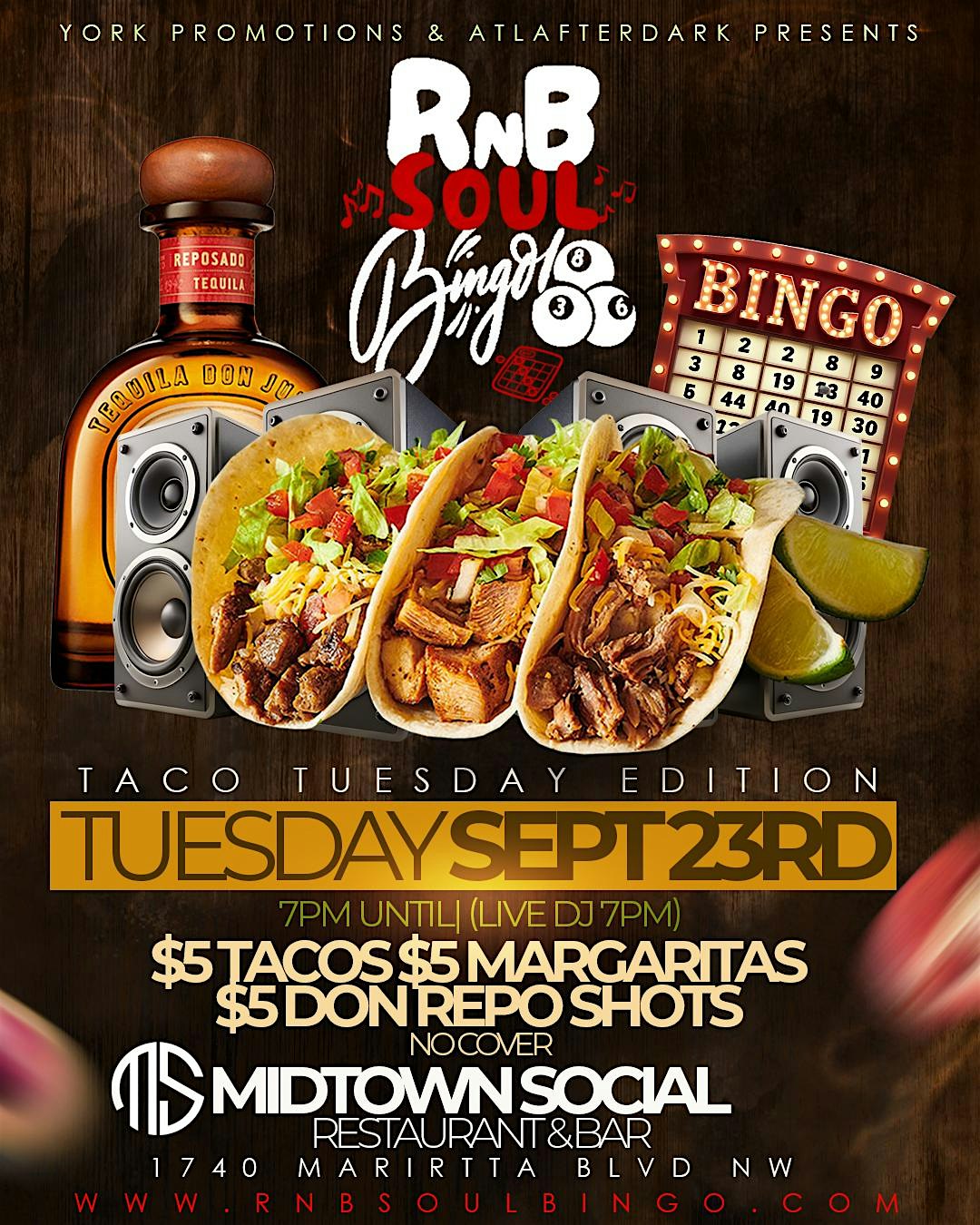 RSVP NOW FOR: Rnb Soul Bingo on Taco Tuesdays at Midtown Social ATL at Midtown Social Restaurant & Bar – Atlanta, GA