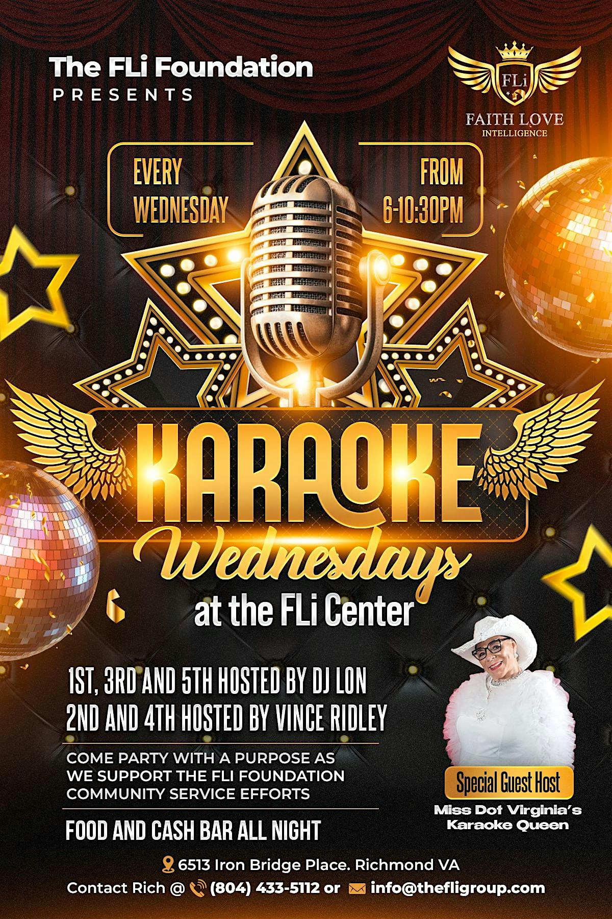 Karaoke Wednesdays at the FLi Center at 6513 Iron Bridge Pl – Richmond, VA