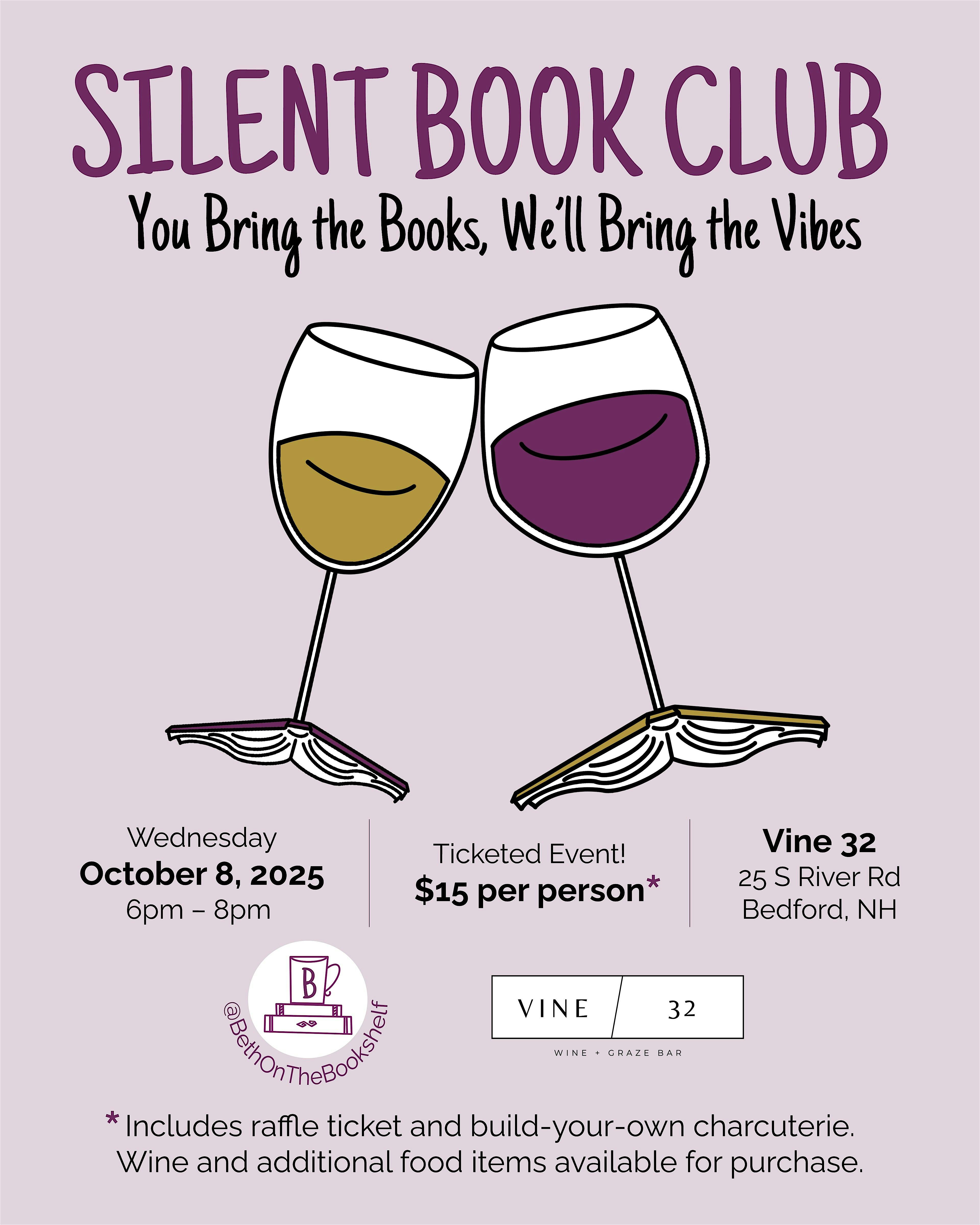 Silent Book Club Night at Vine 32 Wine + Graze Bar – Bedford, NH