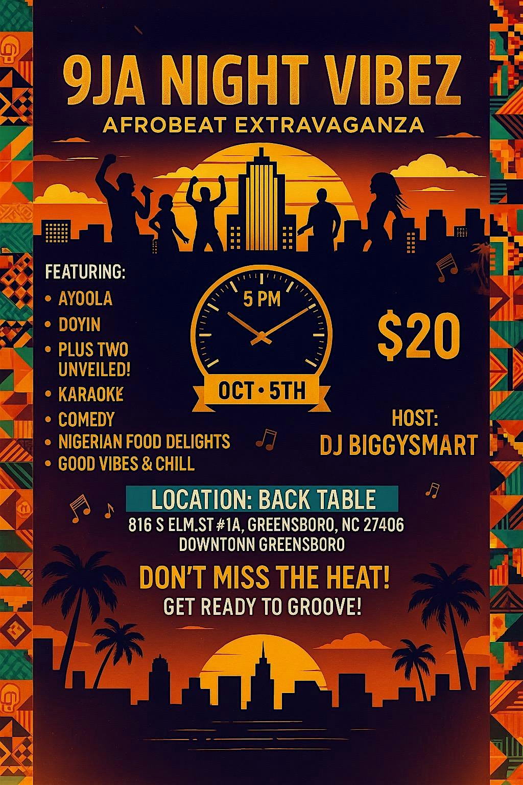 9JA Night Vibez at Back Table – Greensboro, NC