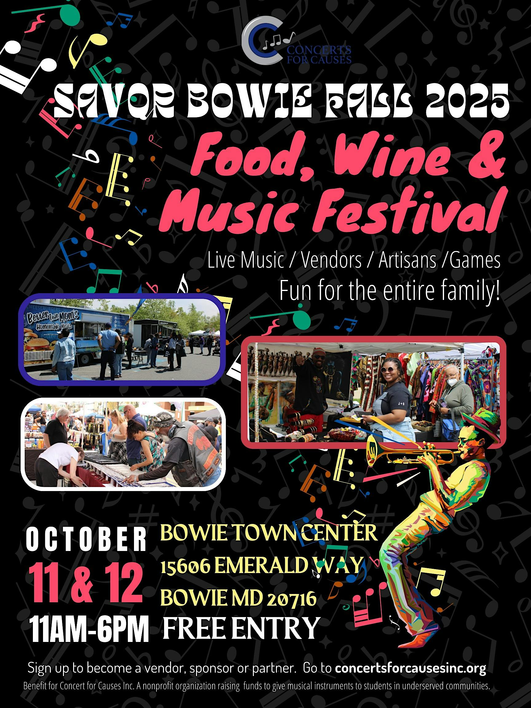 Savor Bowie Fall Fest Food Wine and Music Festival 2025 10/11and10/12 at Bowie Town Center – Bowie, MD