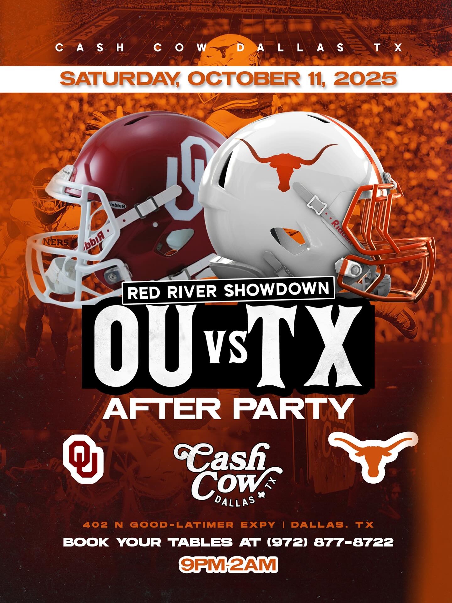 Red River Showdown: OU vs TX After Party at Cash Cow – Dallas, TX