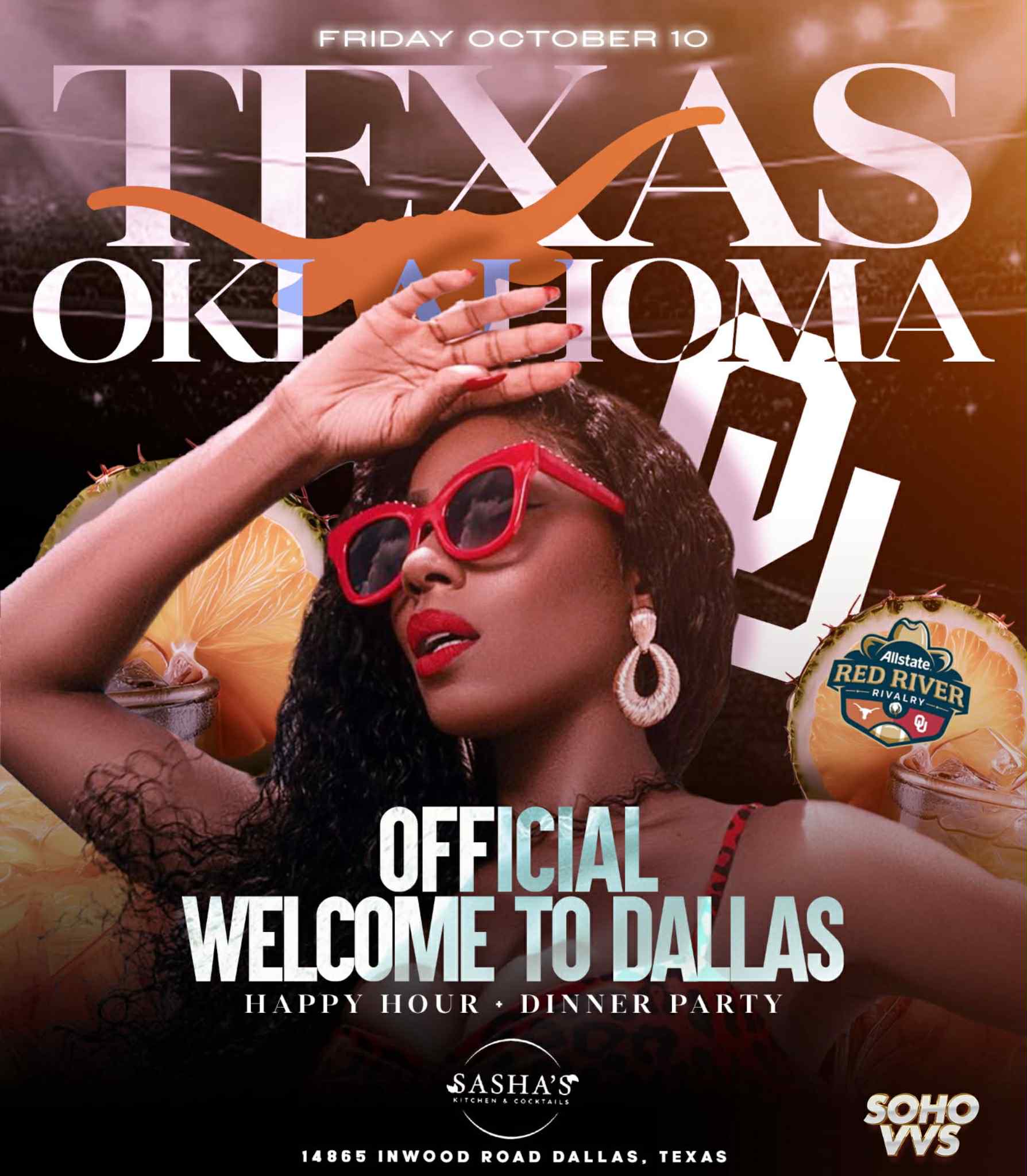 Texas Oklahoma Official Welcome to Dallas Happy Hour & Dinner Party at Sasha’s Kitchen & Cocktails – Dallas, TX
