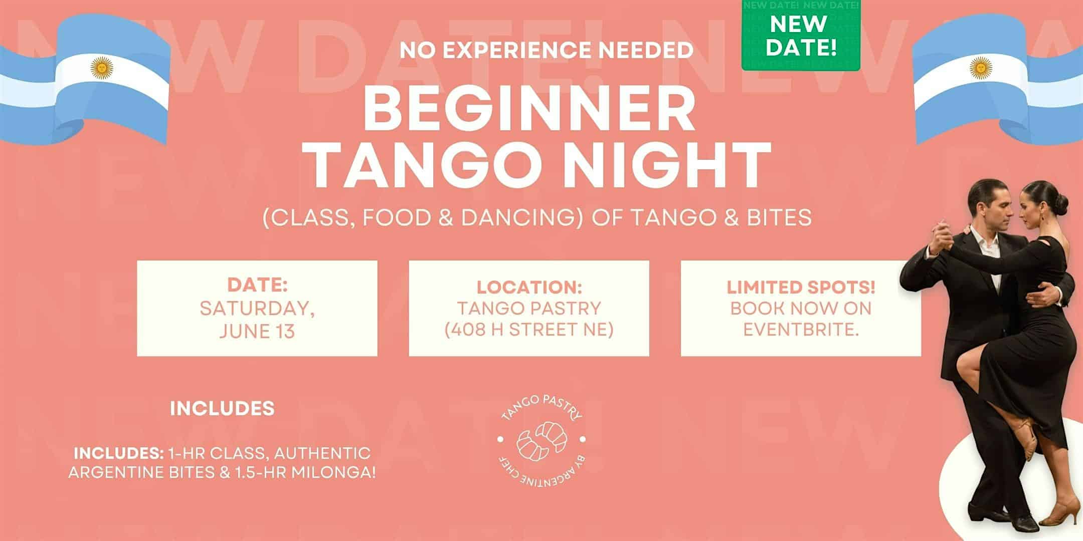 No Experience Needed: Beginner Tango Night (Class, Food & Dancing) June 13 at 408 H St NE – Washington, DC