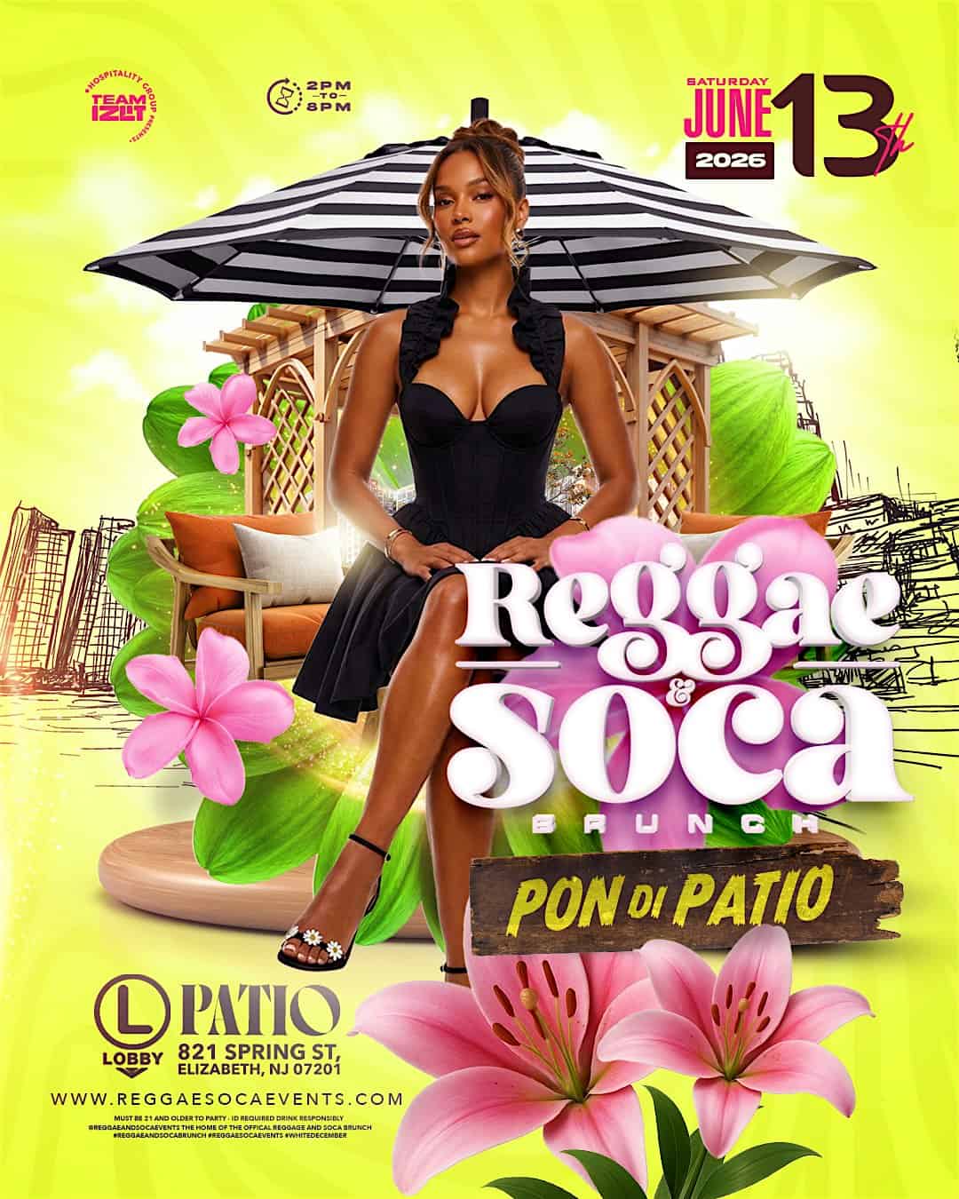 REGGAE & SOCA BRUNCH + DAY PARTY, PON DI PATIO at The Lobby NJ – Elizabeth, NJ