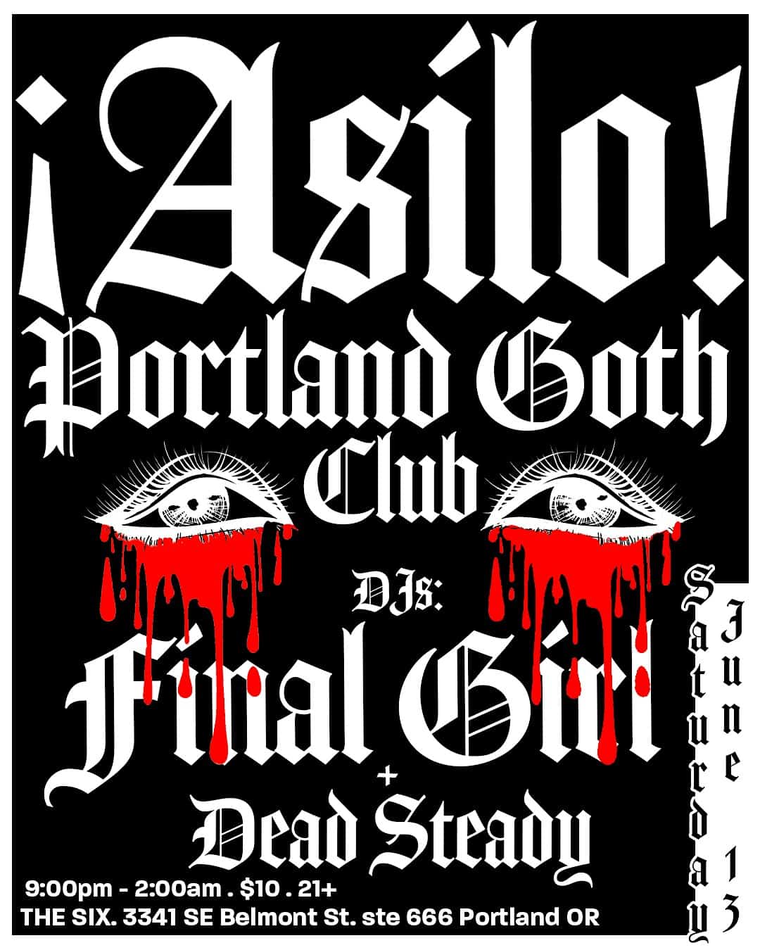 ¡Asilo! Portland Goth Club at The Midnight PDX & The SIX Music Venue. – Portland, OR
