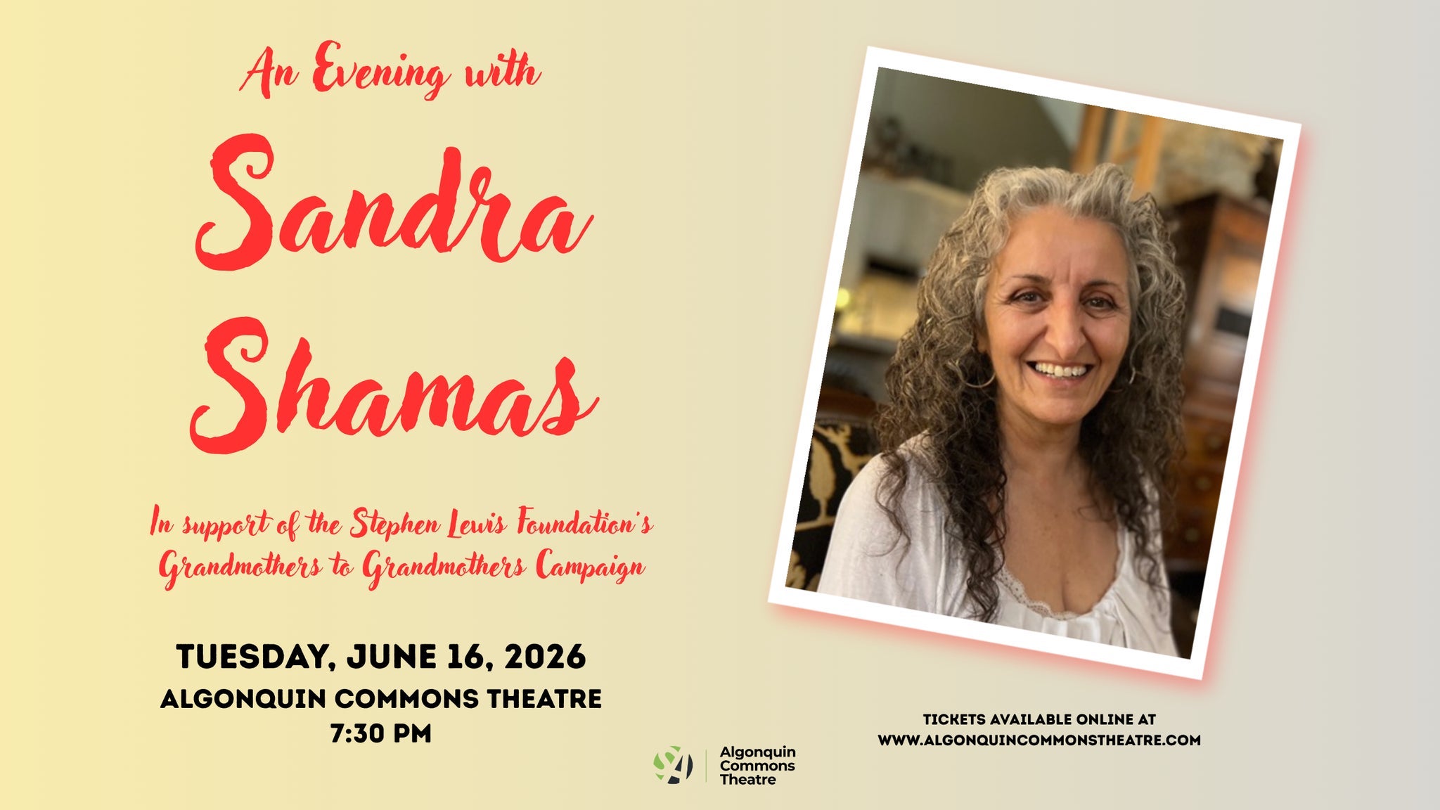 An Evening with Sandra Shamas at Algonquin Commons Theatre – Nepean, ON