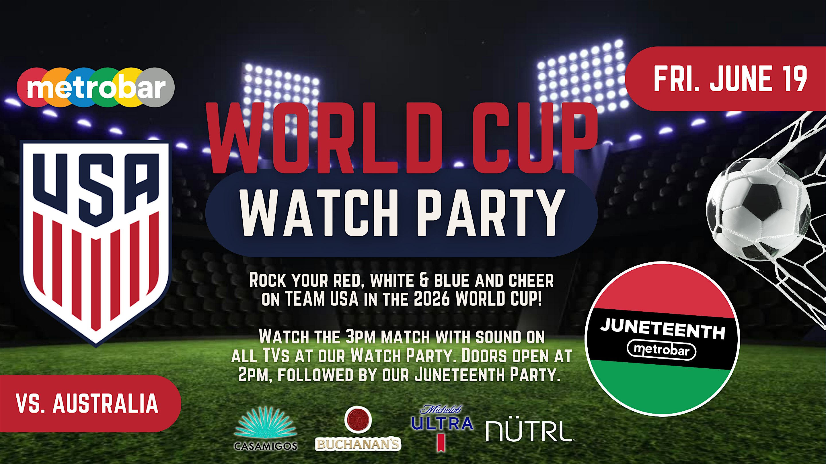World Cup USA Watch Party vs. Australia on Juneteenth at metrobar DC – Washington, DC