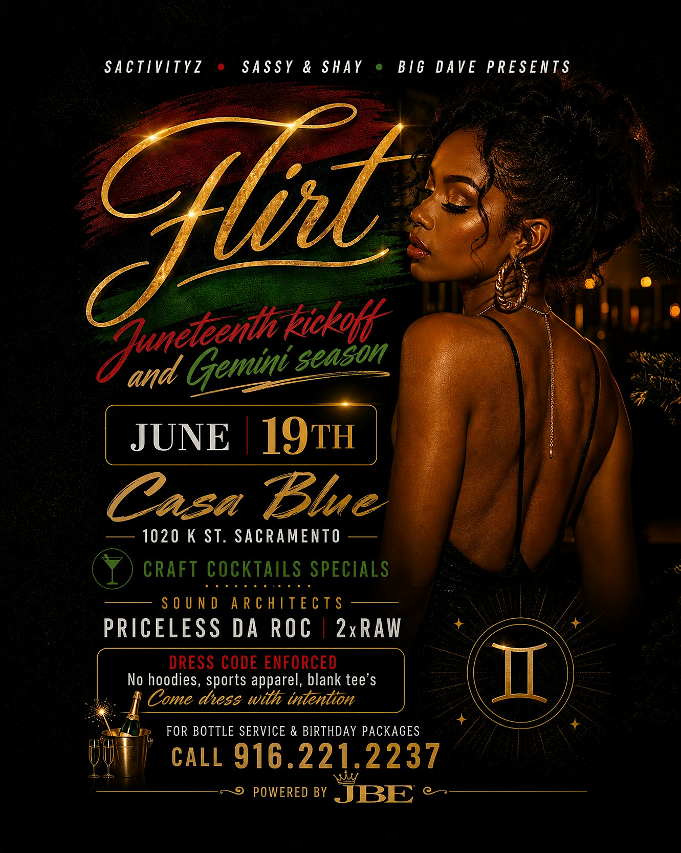 FLIRT – JUNETEENTH & GEMINI PARTY at Casa Blue: Restaurant & Nightclub – Sacramento, CA
