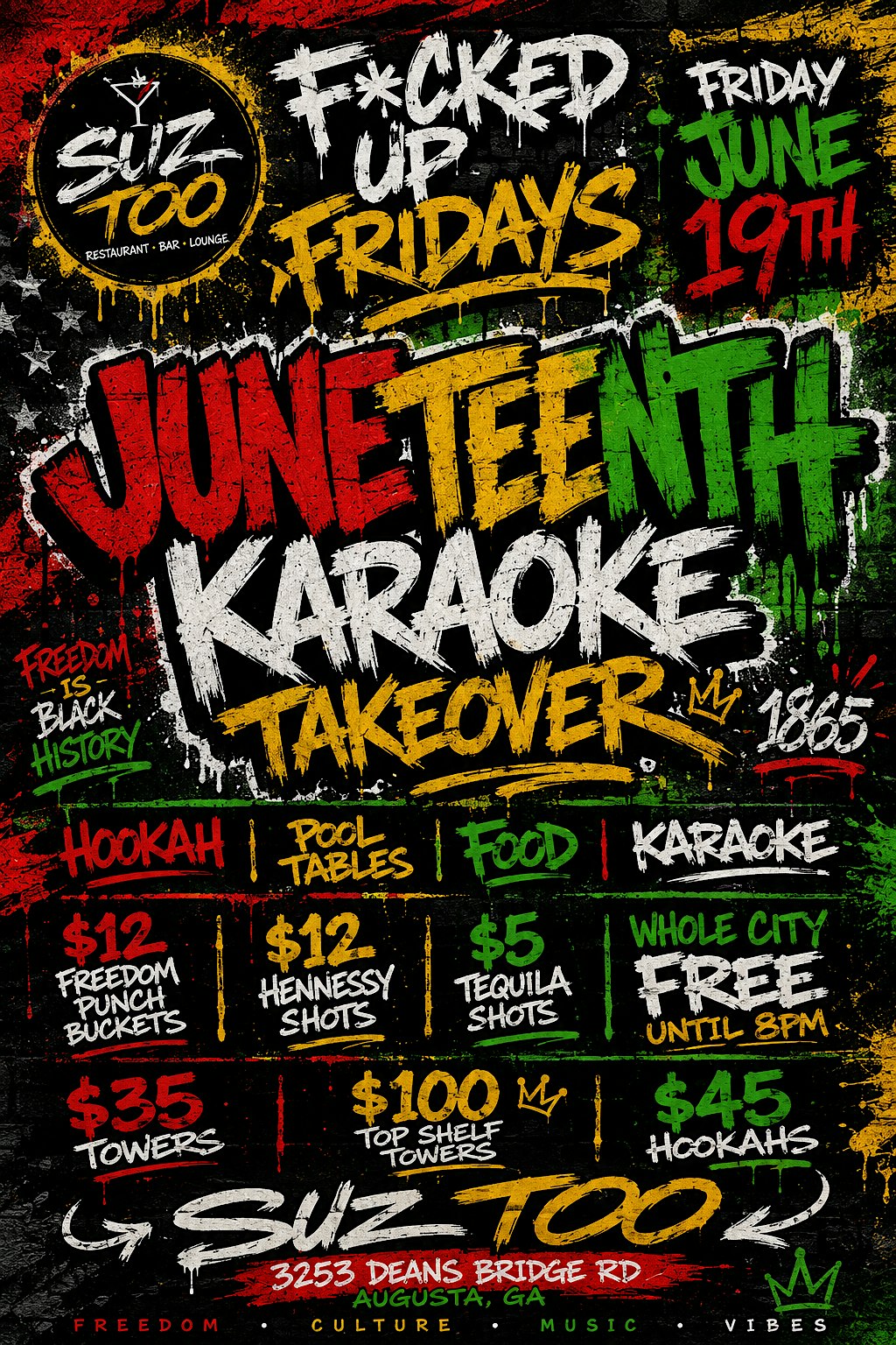 F*CKED UP FRIDAYS: JUNETEENTH KARAOKE TAKEOVER! at Suz Too Restaurant – Augusta, GA