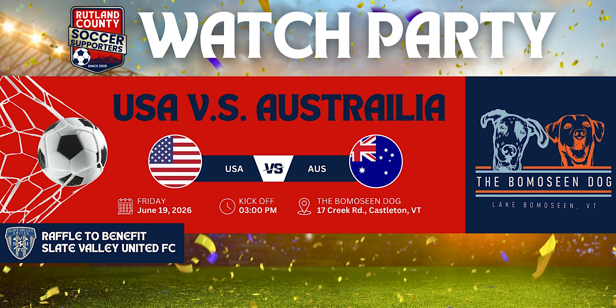 USA V.S. Australia Global Soccer Watch Party At The Bomoseen Dog at The Bomoseen Dog – Castleton, VT