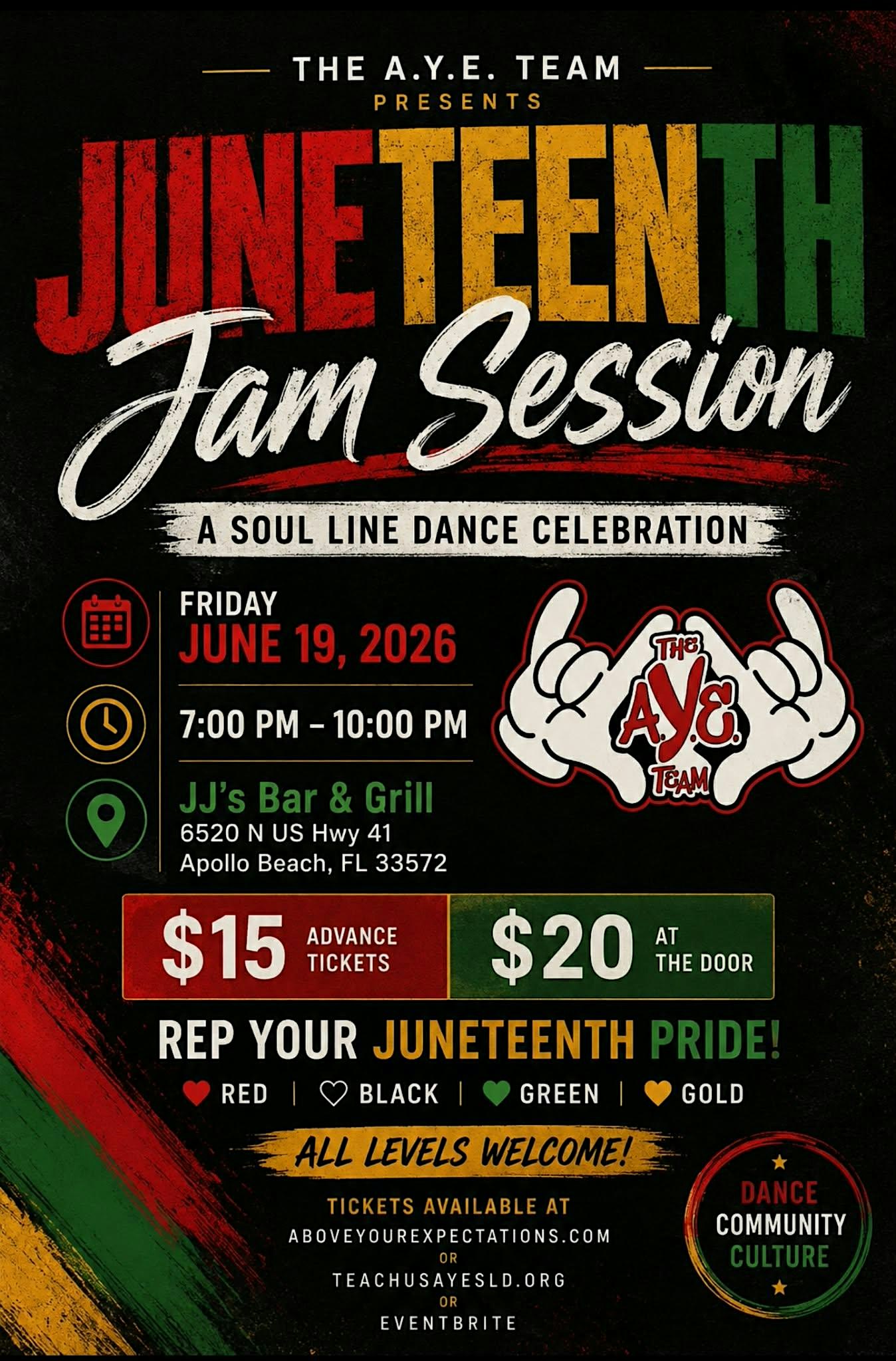 A.Y.E. Juneteenth Jam Session | Apollo Beach at JJ’s Bar & Grille – Apollo Beach, FL
