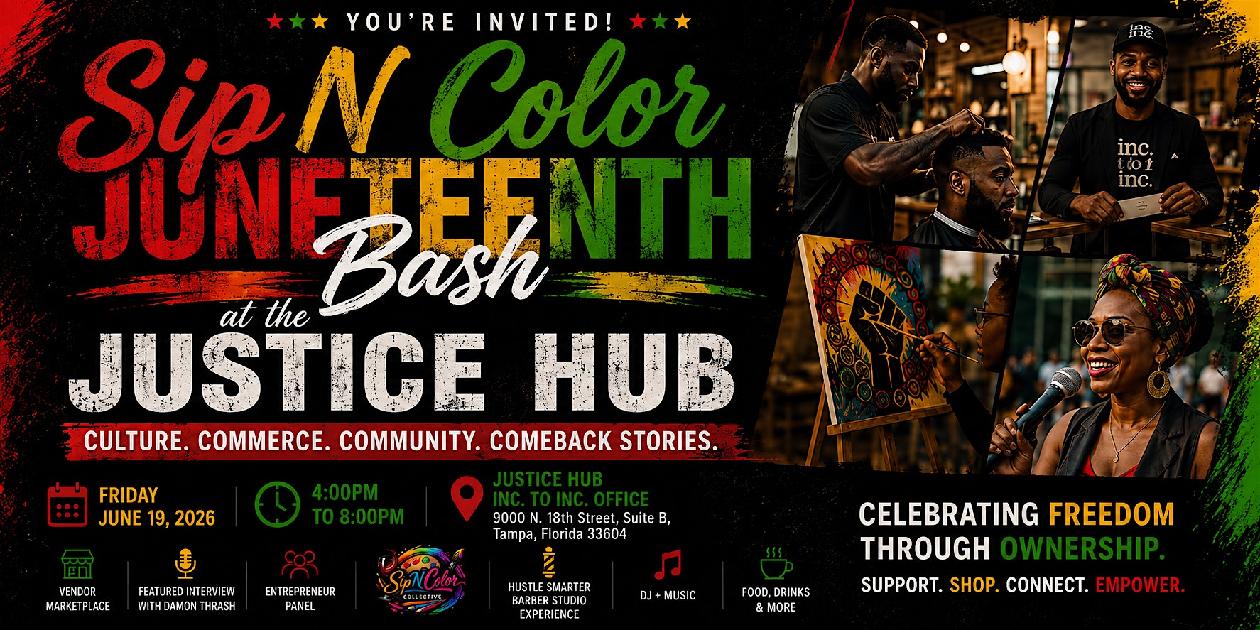 Sip N Color Juneteenth Bash at the Justice Hub at Inc. to Inc. Entresition Services, Inc. – Tampa, FL