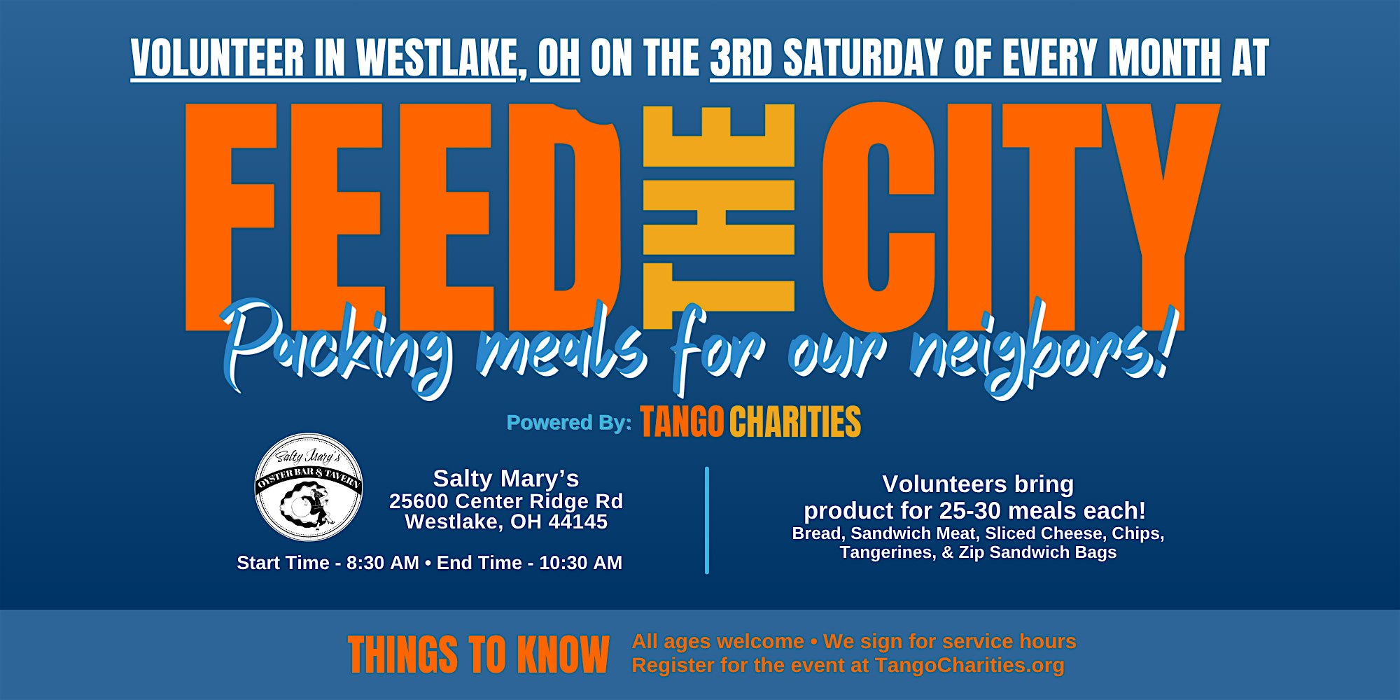 Feed The City Westlake: Making Meals for People In Need at Salty Mary’s Oyster Bar and Tavern – Westlake, OH