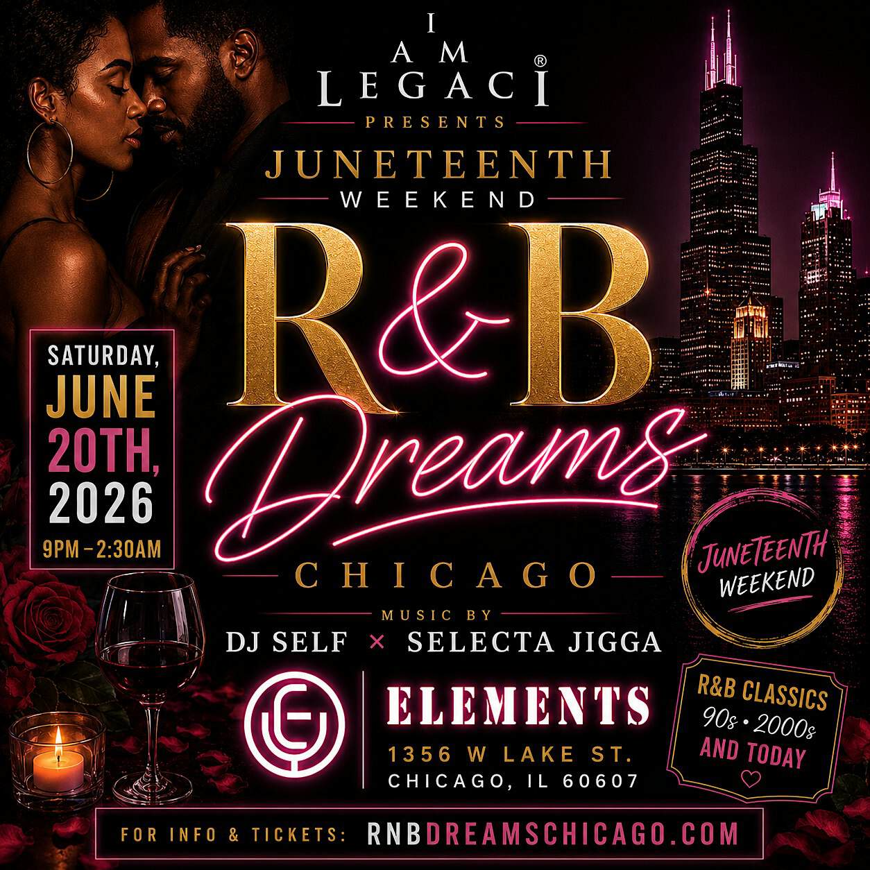 R&B Dreams Chicago Juneteenth Weekend 2026 Music by DJ SELF at Elements karaoke lounge – Chicago, IL