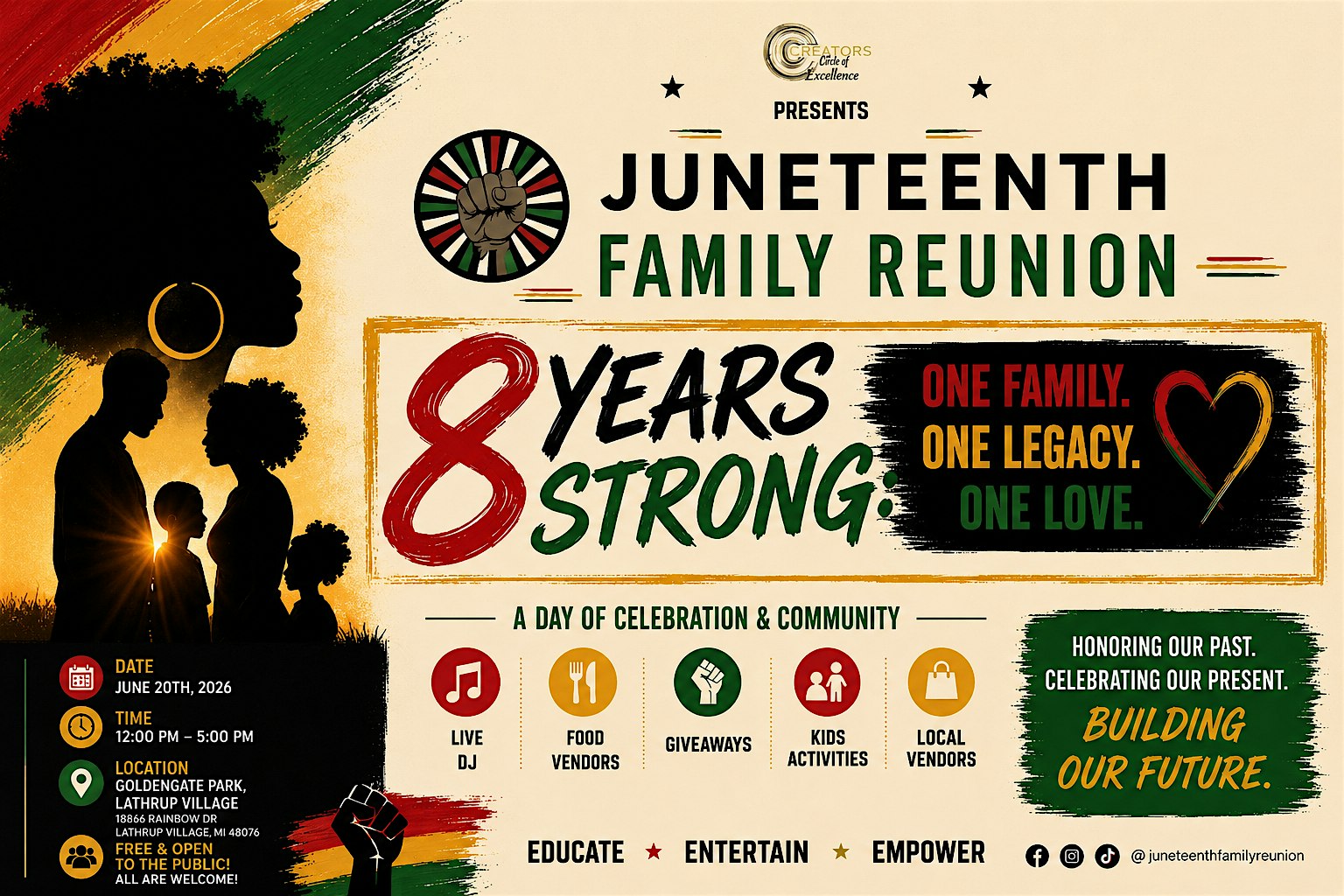 8th Annual Juneteenth Family Reunion at Goldengate Park – Lathrup Village, MI