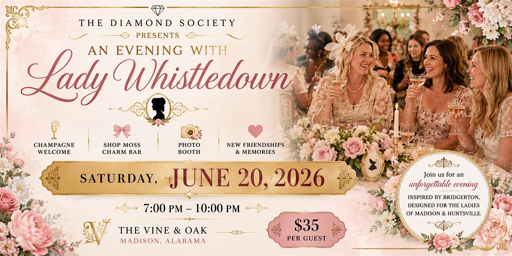 The Diamond Society Presents: An Evening with Lady Whistledown at The Vine & Oak – Madison, AL