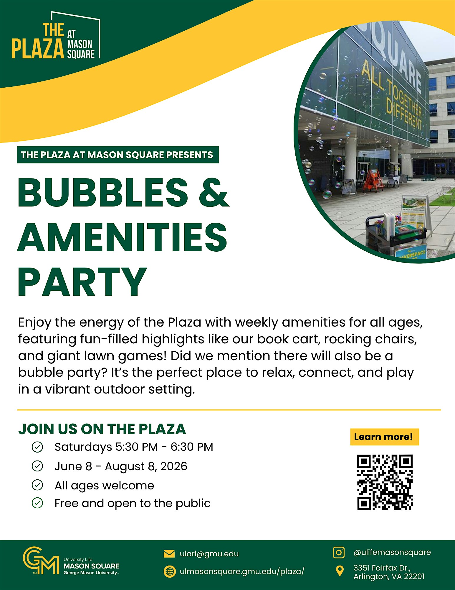 Bubbles & Amenities Party at The Plaza at Mason Square – Arlington, VA