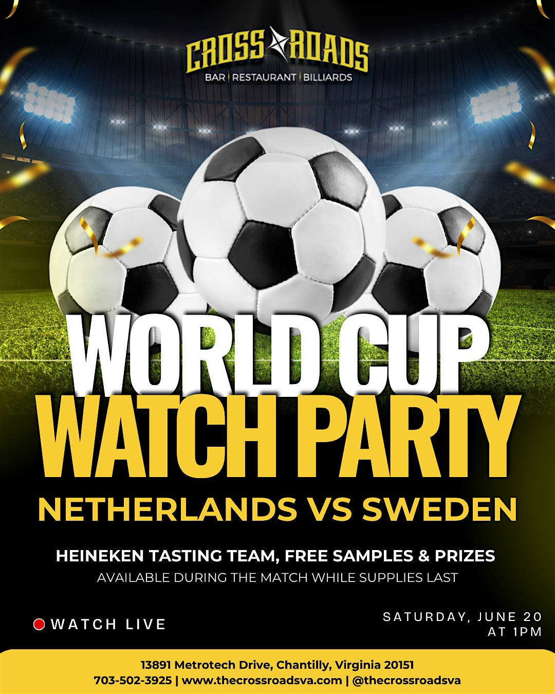 World Cup Watch Party: Netherlands vs Sweden at Crossroads! at Crossroads – Chantilly, VA