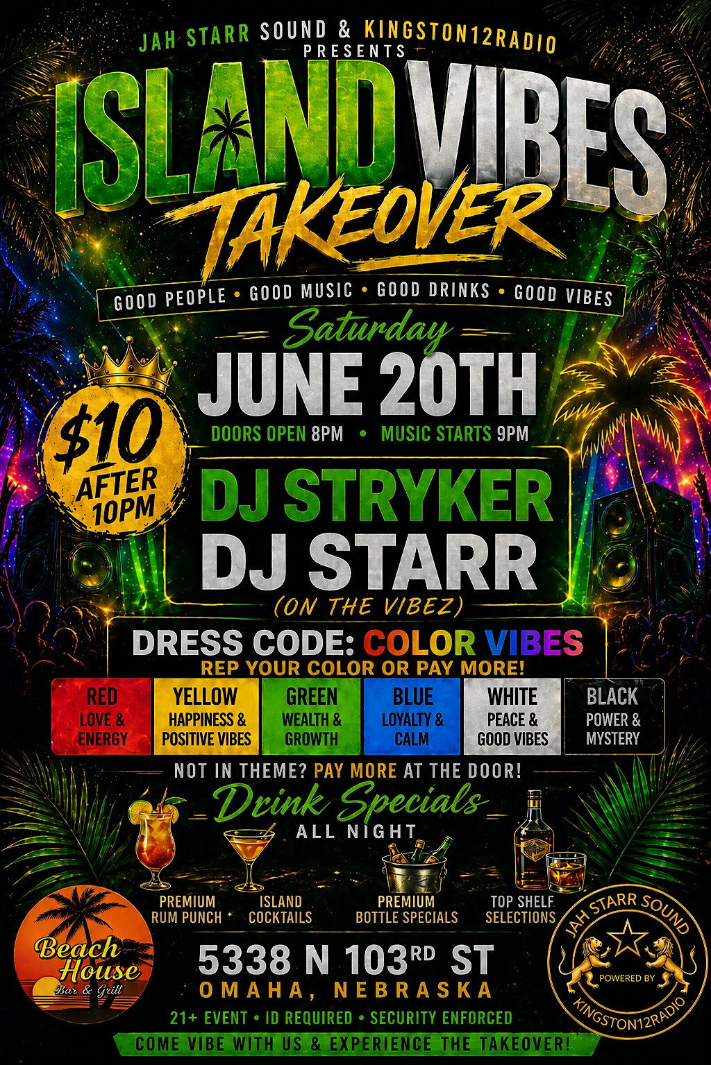 Reggae Night at Beach House Bar & Grill featuring DJ Starr & DJ Stryker at 5338 N 103rd St – Omaha, NE