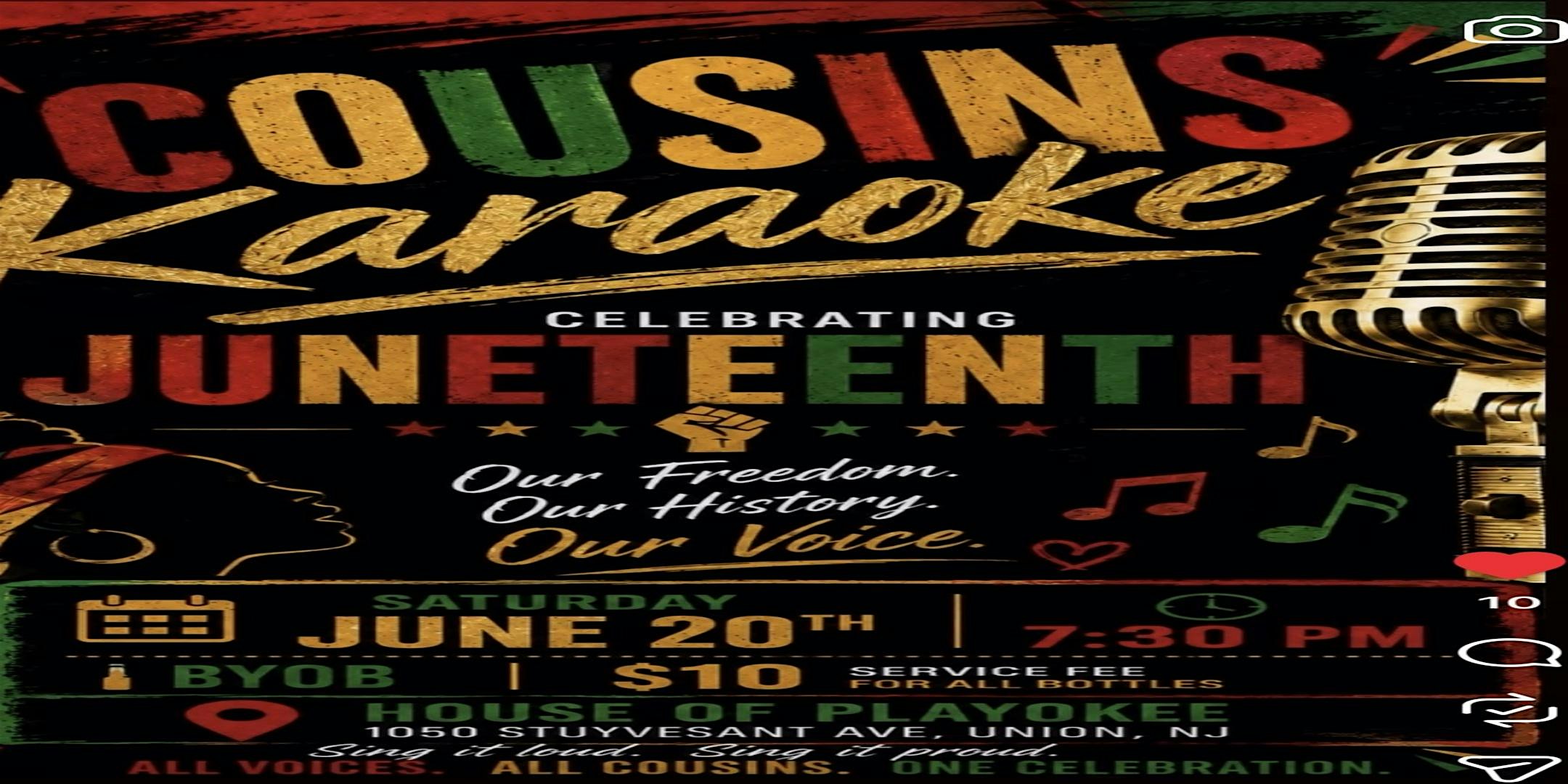 Cousins karaoke celebrating Juneteenth at House Of Playokee – Union, NJ