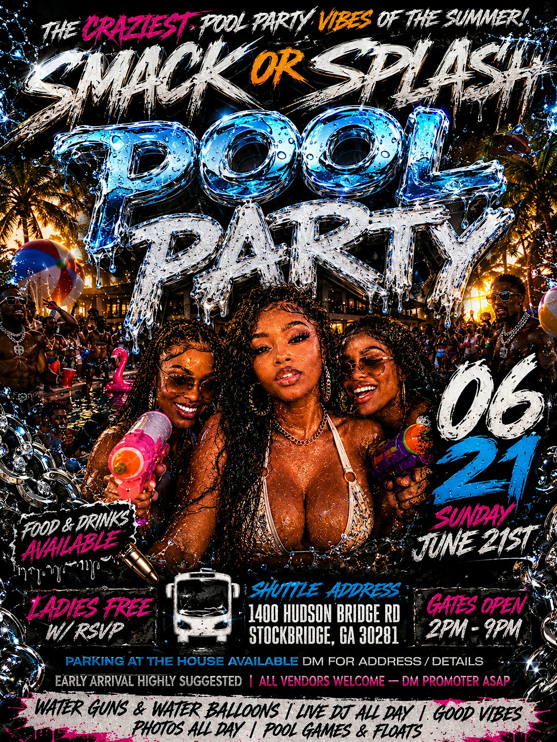 SMACK OR SPLASH POOL PARTY SUNDAY JUNE 21ST JUNETEENTH WEEKEND FINALE at 1400 Hudson Bridge Rd – Stockbridge, GA