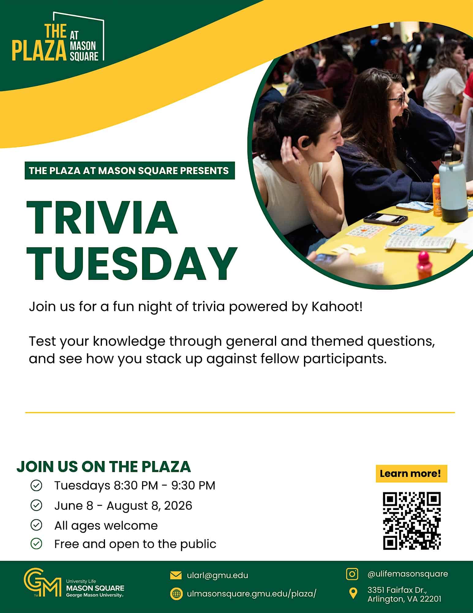 Trivia Tuesday at The Plaza at Mason Square – Arlington, VA