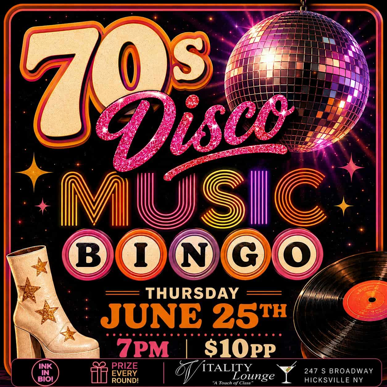 70s Disco Music Bingo at Vitality | June 25th at Vitality Lounge – Hicksville, NY