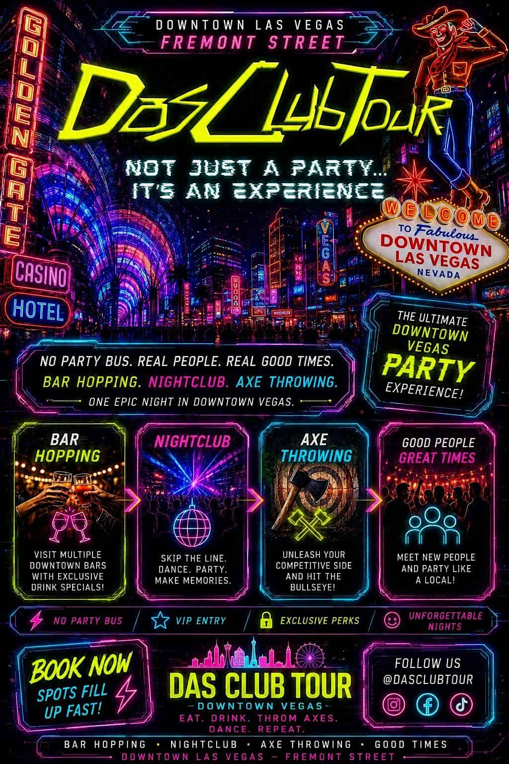 Las Vegas Downtown Fremont Bar Crawl + Axe Throwing Activity (Included) at Fremont Street – Las Vegas, NV