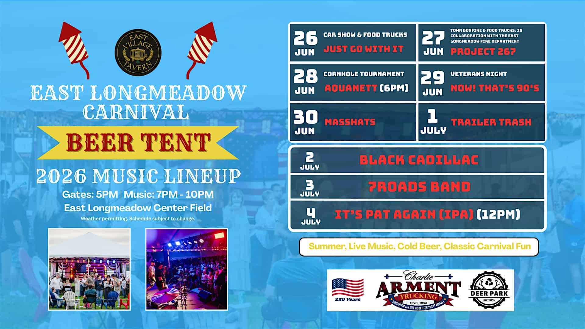 EVT’s Carnival Beer Tent Concert Series at Center Field – East Longmeadow, MA